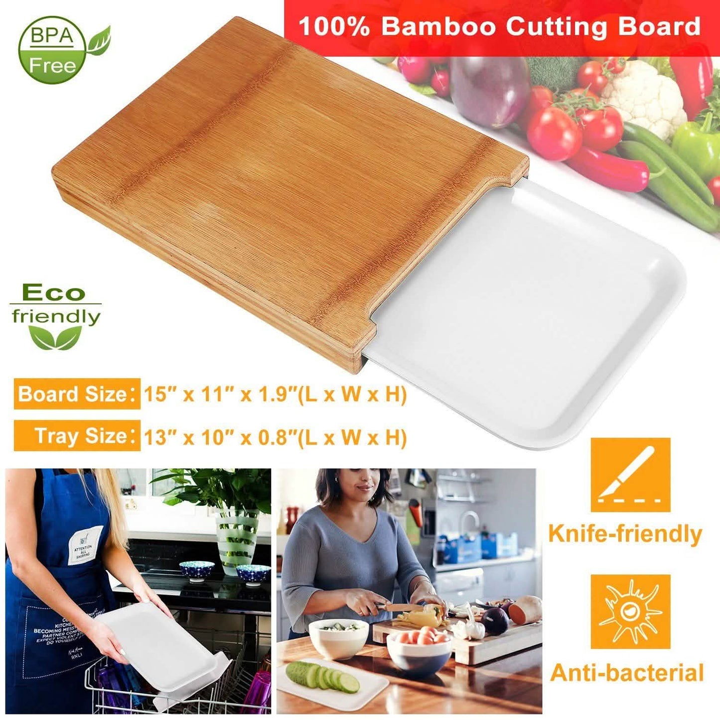 Bamboo Cutting Board with Sliding Draw Tray Kitchen Tools & Gadgets - Tophatter Daily Deals