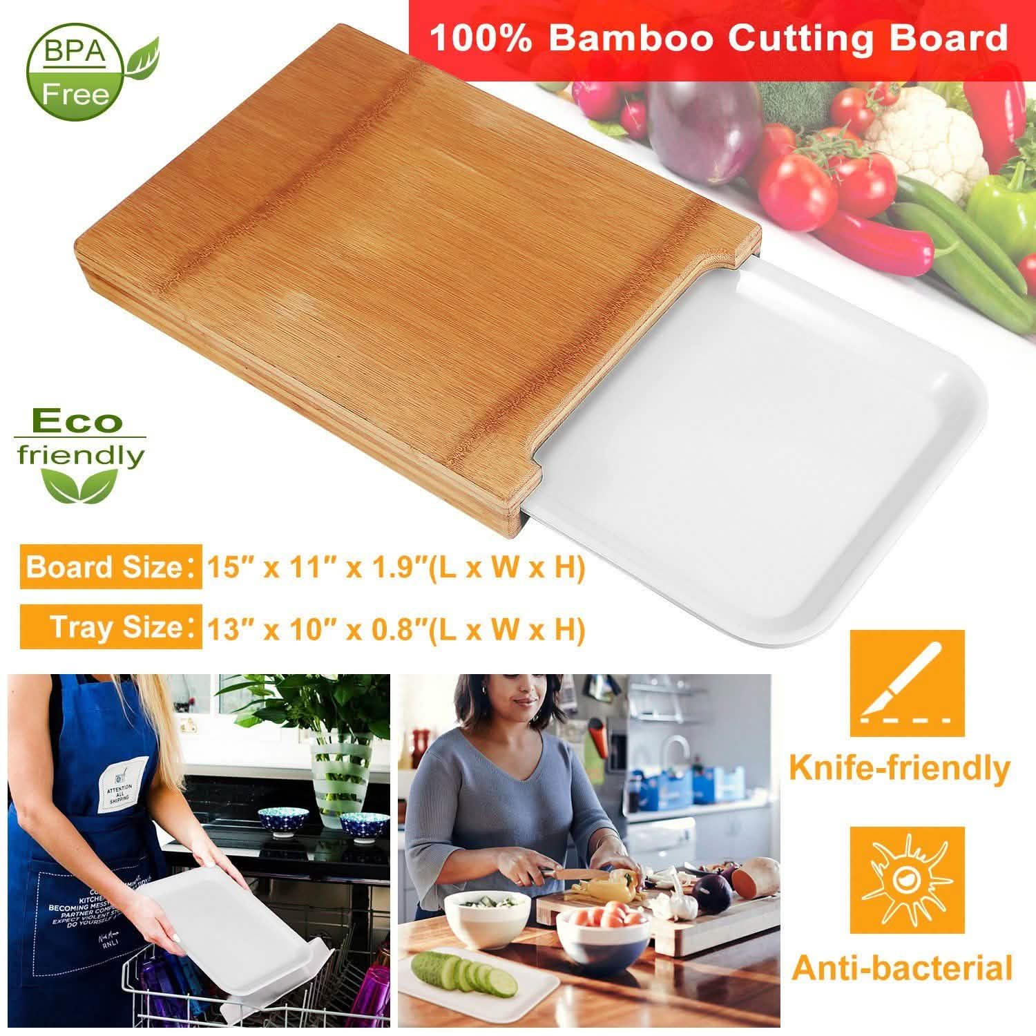 Bamboo Cutting Board with Sliding Draw Tray Kitchen Tools & Gadgets - Tophatter Daily Deals