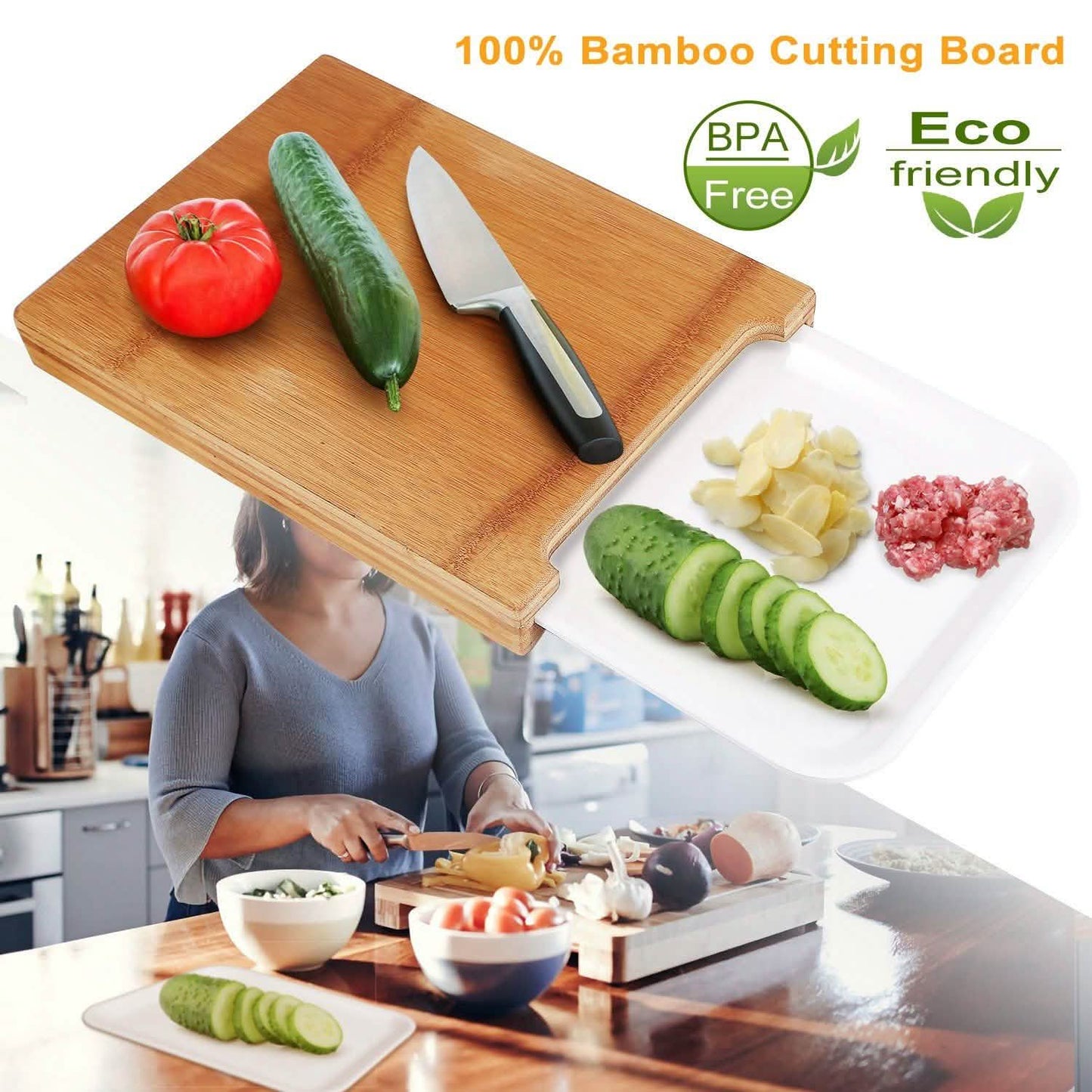 Bamboo Cutting Board with Sliding Draw Tray Kitchen Tools & Gadgets - Tophatter Daily Deals