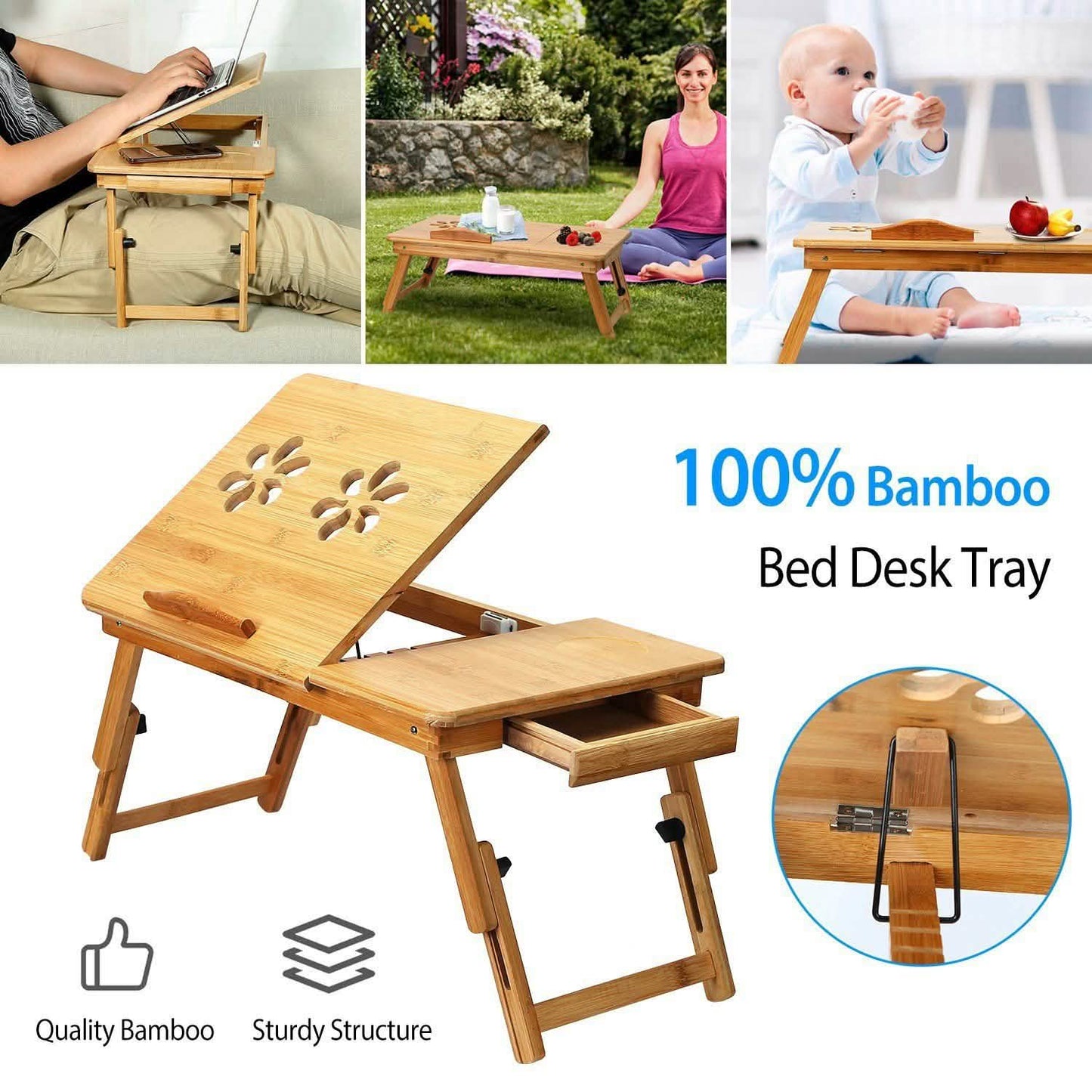 Bamboo Laptop Desk with Side Storage Drawer Computer Accessories - Tophatter Daily Deals