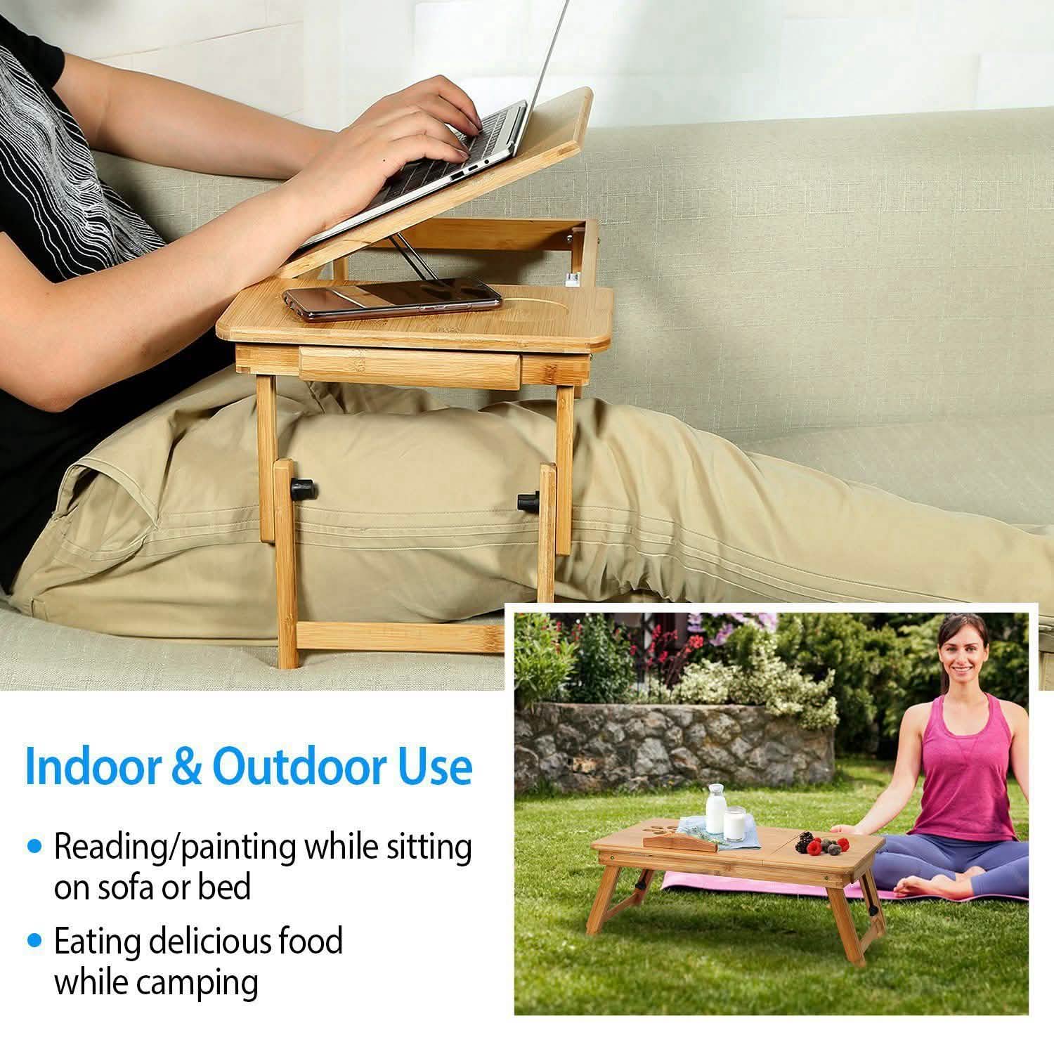 Bamboo Laptop Desk with Side Storage Drawer Computer Accessories - Tophatter Daily Deals