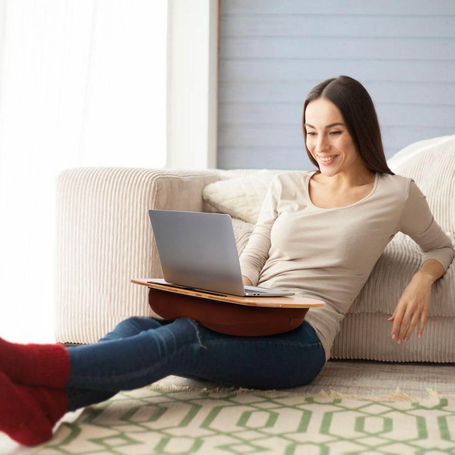 Bamboo Laptop Lap Desk with Pillow Cushion Stand Holder Table Computer Accessories - Tophatter Daily Deals