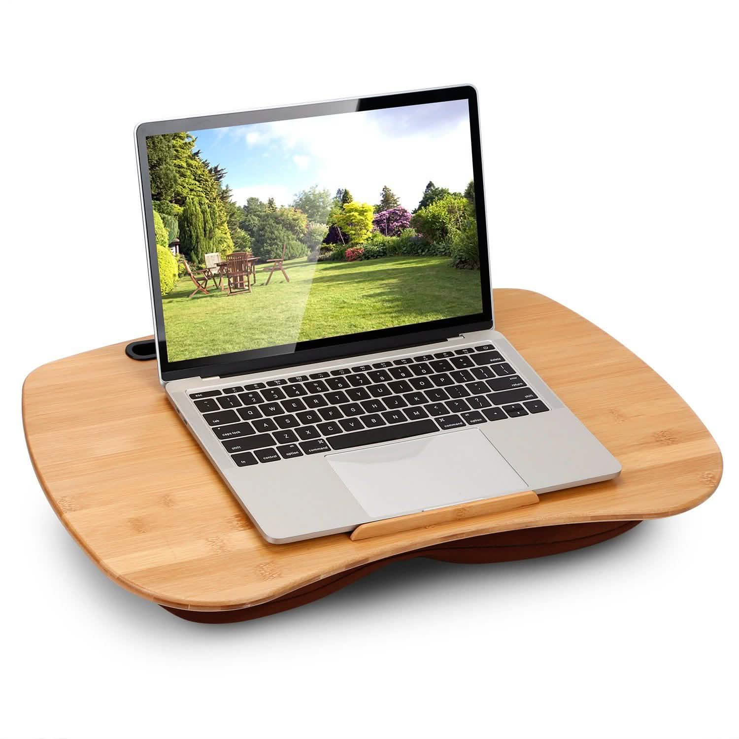 Bamboo Laptop Lap Desk with Pillow Cushion Stand Holder Table Computer Accessories - Tophatter Daily Deals