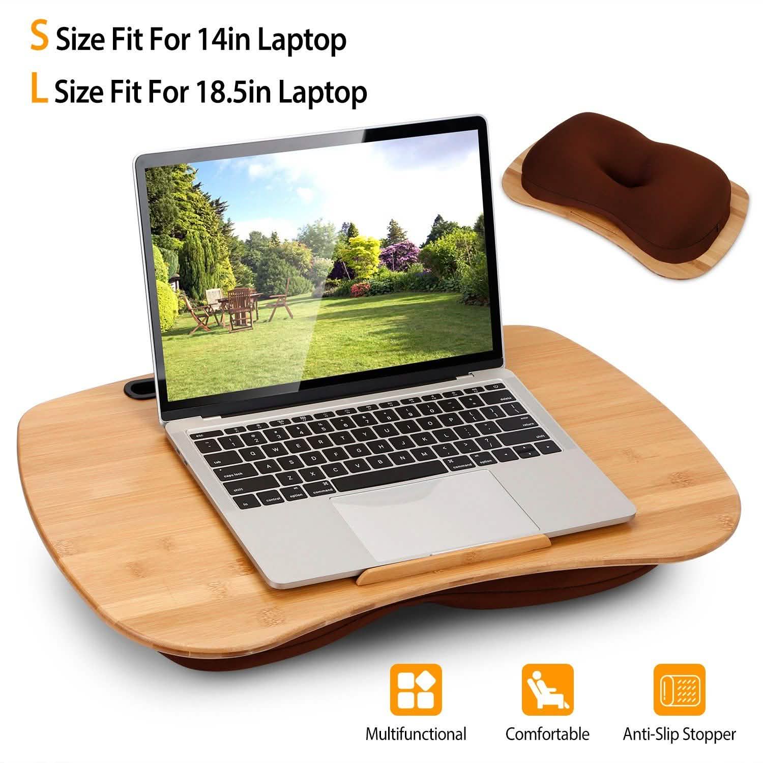 Bamboo Laptop Lap Desk with Pillow Cushion Stand Holder Table Computer Accessories - Tophatter Daily Deals