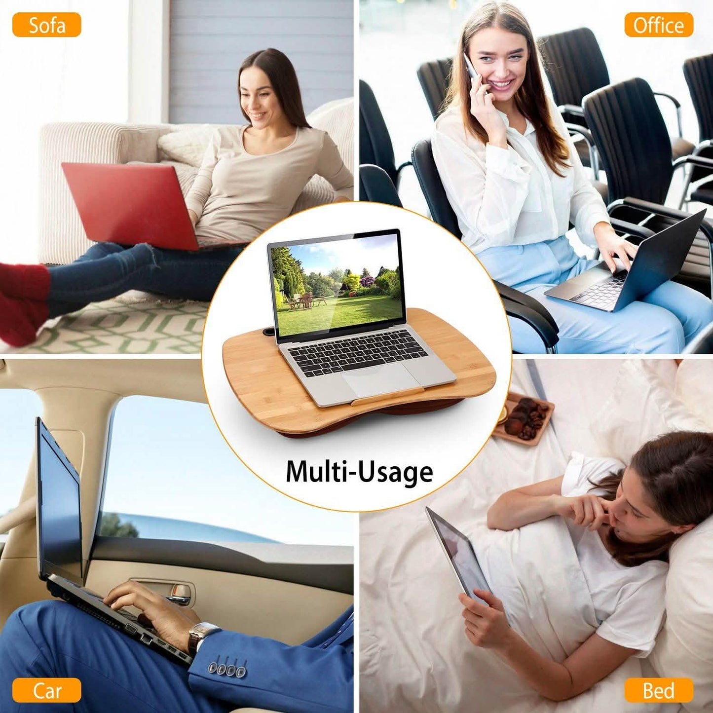 Bamboo Laptop Lap Desk with Pillow Cushion Stand Holder Table Computer Accessories - Tophatter Daily Deals