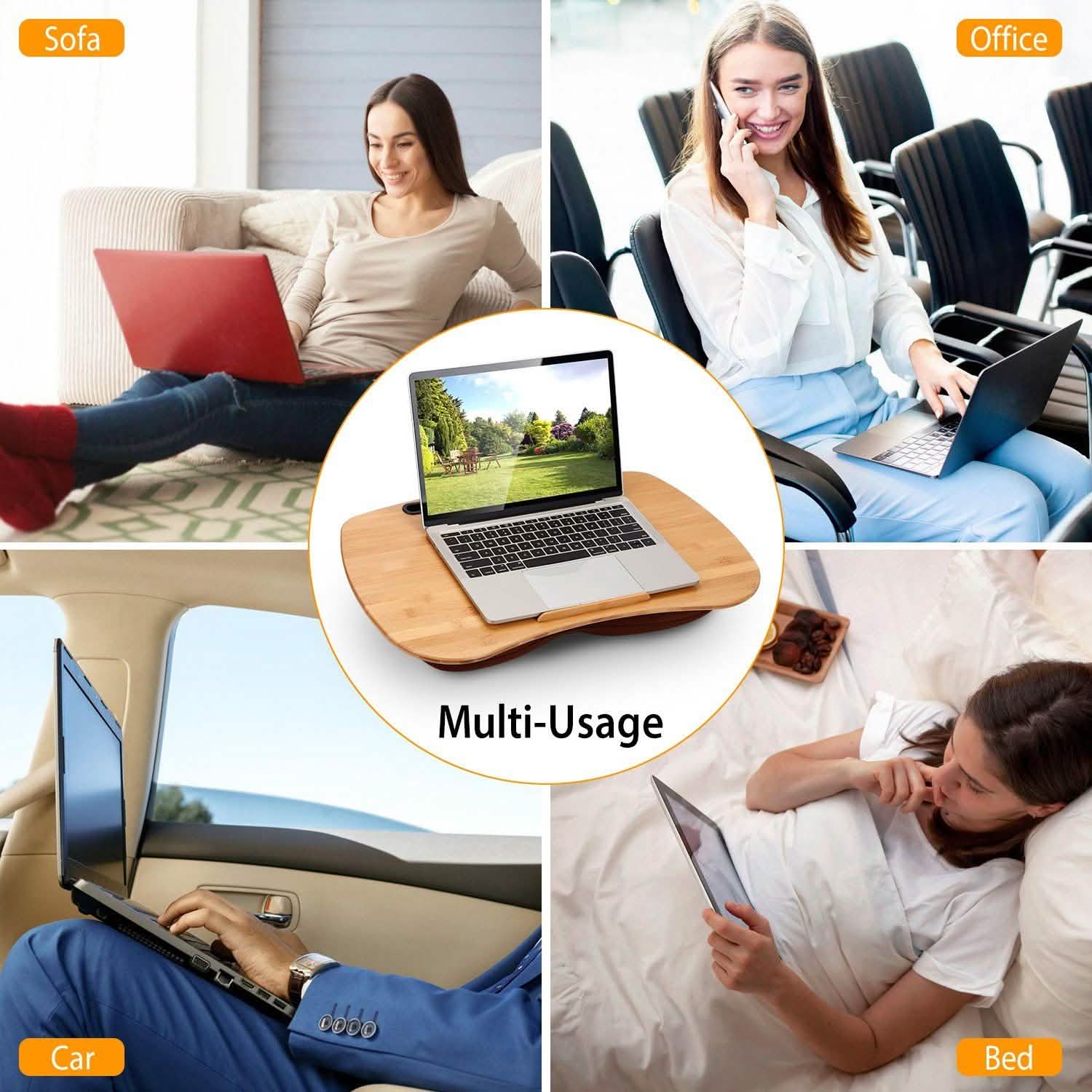 Bamboo Laptop Lap Desk with Pillow Cushion Stand Holder Table Computer Accessories - Tophatter Daily Deals