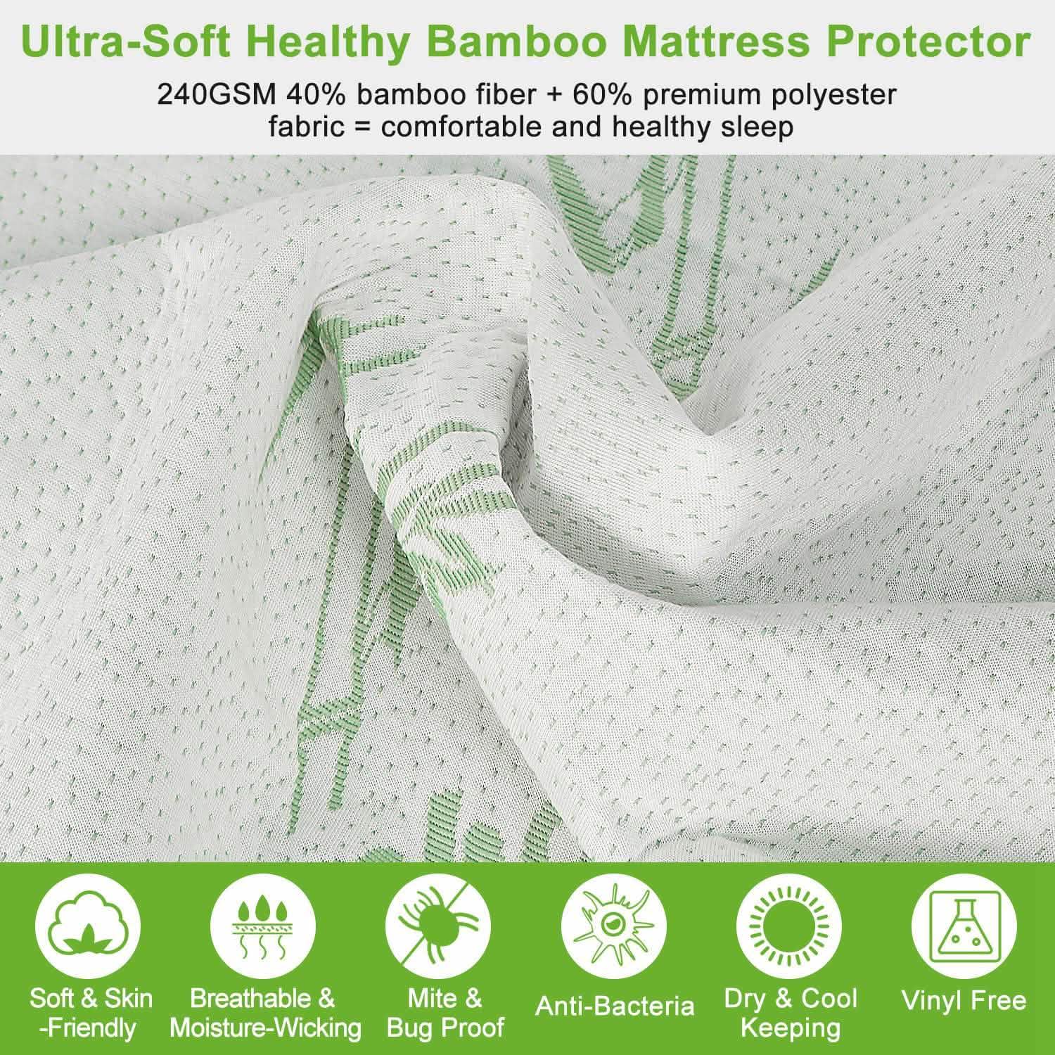 Bamboo Mattress Protector Hypoallergenic Waterproof Mattress Pad Cover Bedding - Tophatter Daily Deals