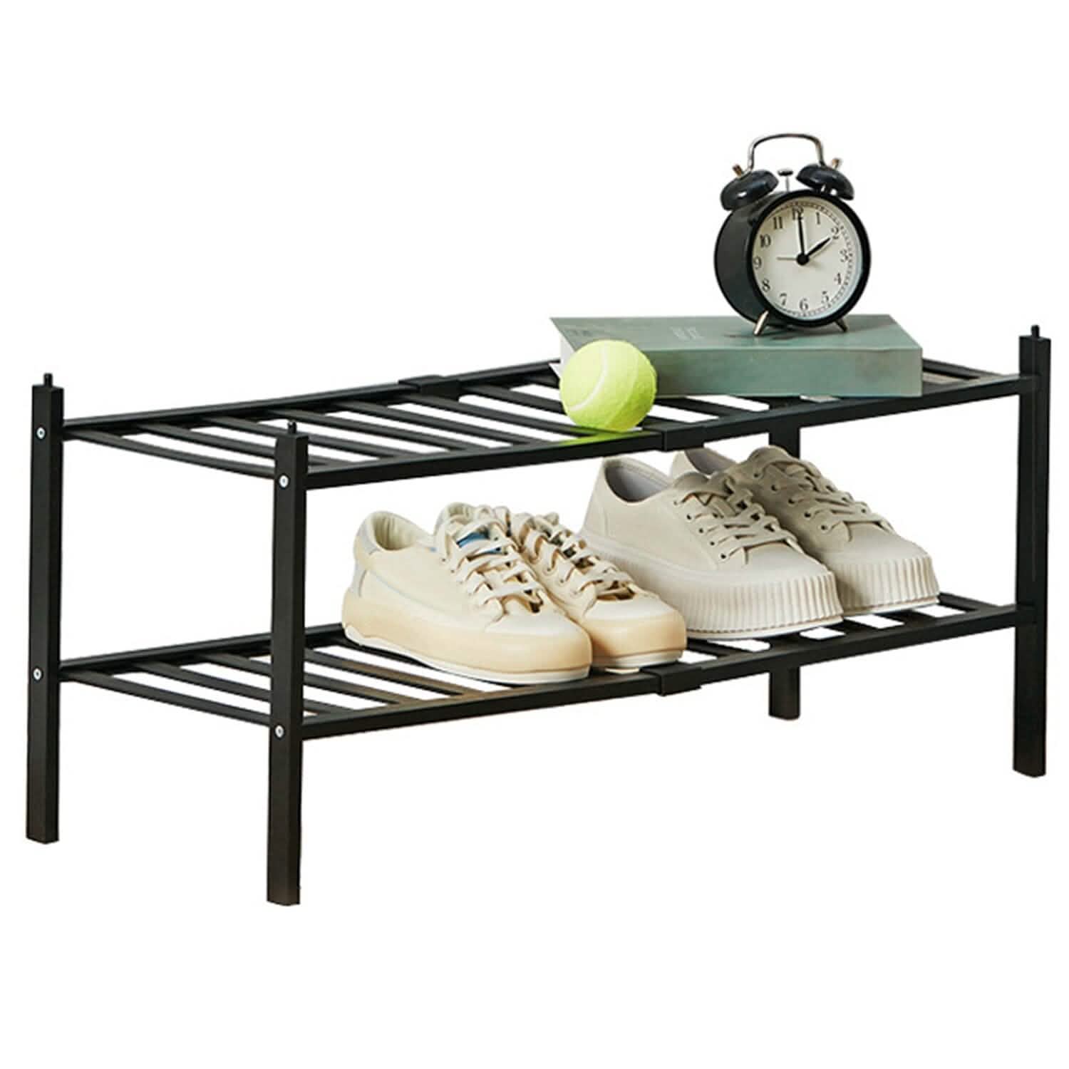 Bamboo Shoe Rack 2-Tier Stackable Shoe Shelf Storage & Organization - Tophatter Daily Deals