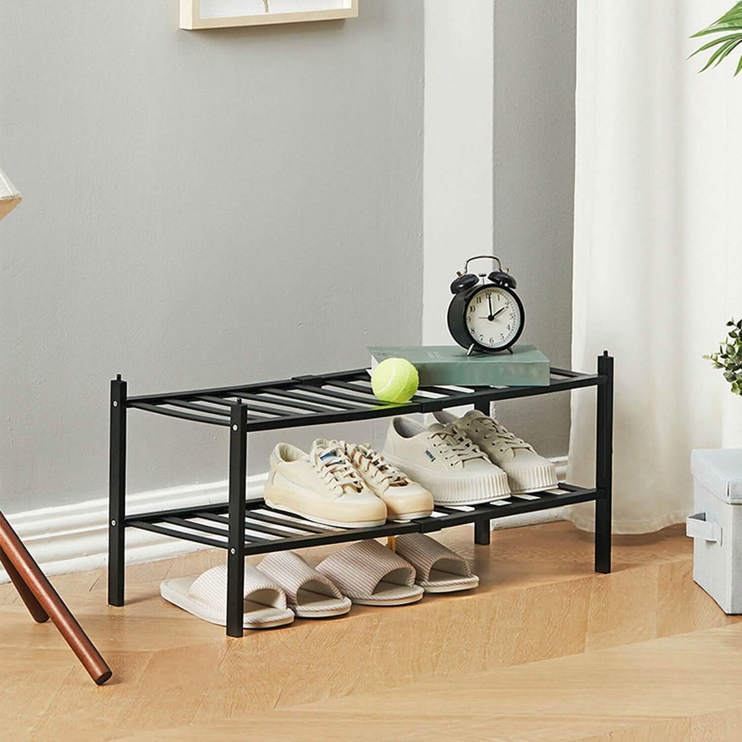 Bamboo Shoe Rack 2-Tier Stackable Shoe Shelf Storage & Organization - Tophatter Daily Deals