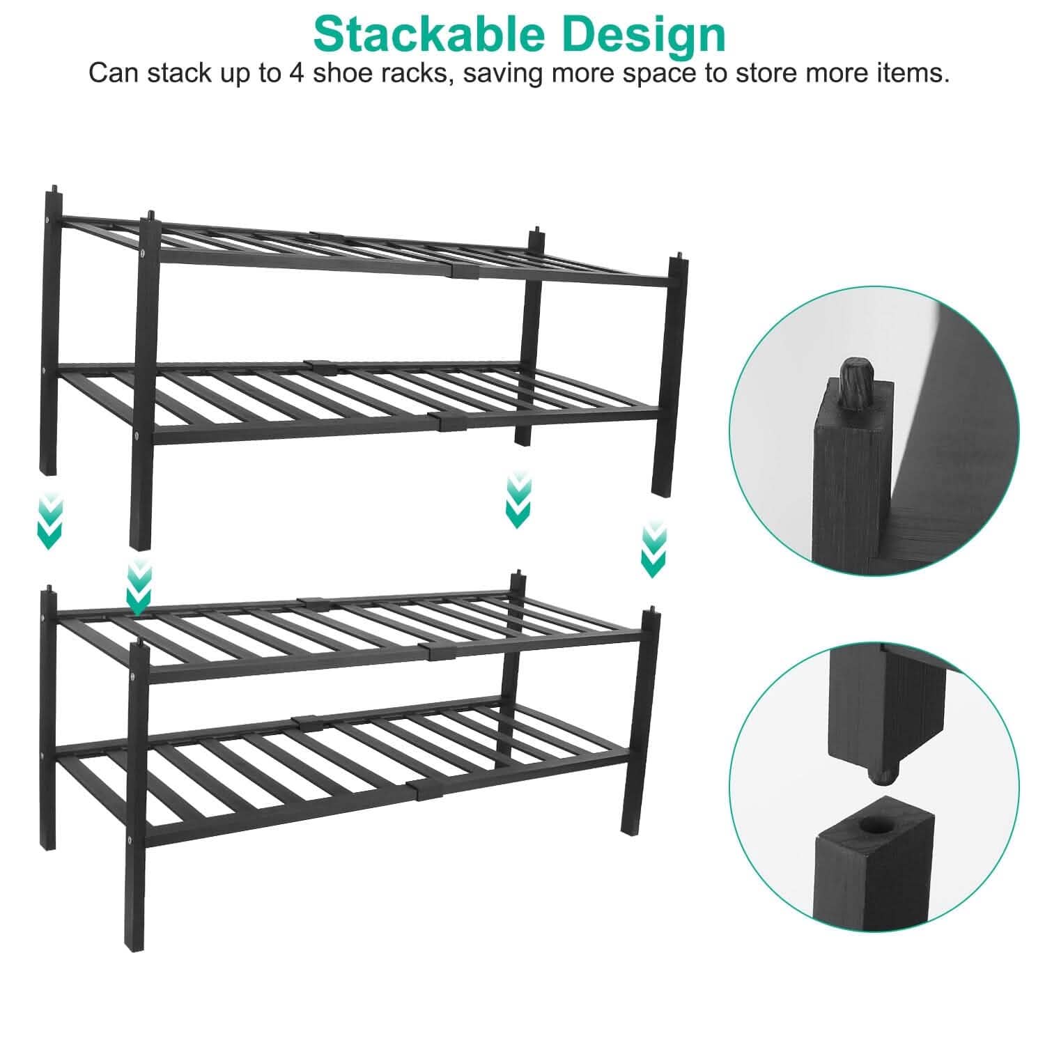 Bamboo Shoe Rack 2-Tier Stackable Shoe Shelf Storage & Organization - Tophatter Daily Deals
