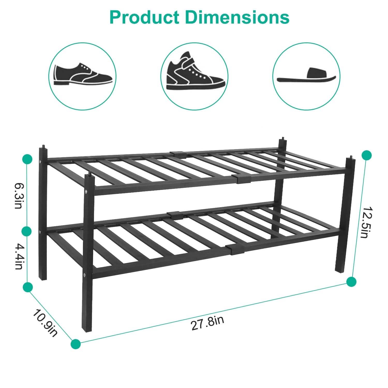 Bamboo Shoe Rack 2-Tier Stackable Shoe Shelf Storage & Organization - Tophatter Daily Deals