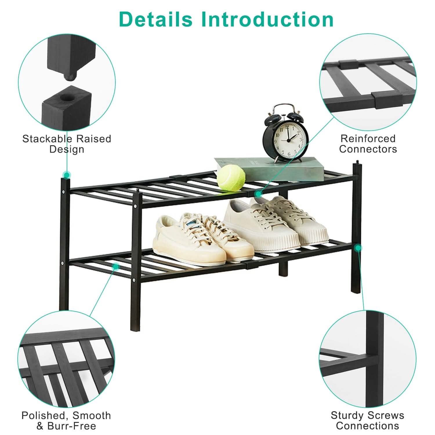Bamboo Shoe Rack 2-Tier Stackable Shoe Shelf Storage & Organization - Tophatter Daily Deals