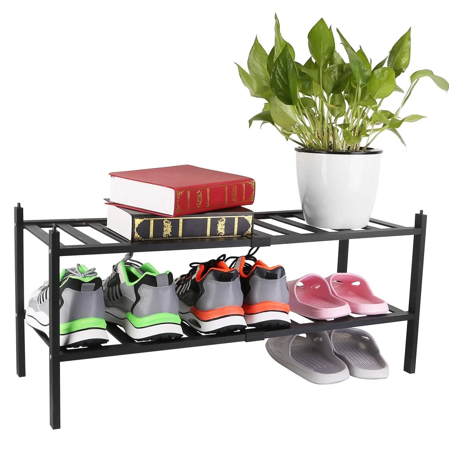 Bamboo Shoe Rack 2-Tier Stackable Shoe Shelf Storage & Organization - Tophatter Daily Deals