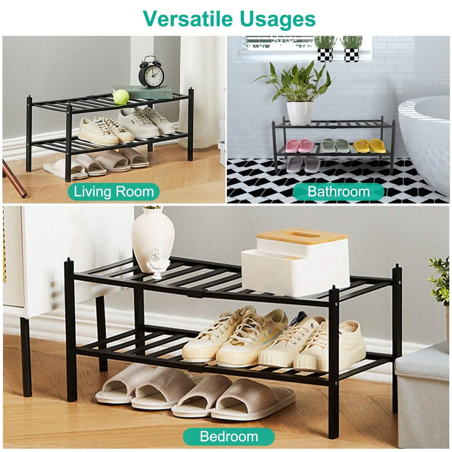 Bamboo Shoe Rack 2-Tier Stackable Shoe Shelf Storage & Organization - Tophatter Daily Deals