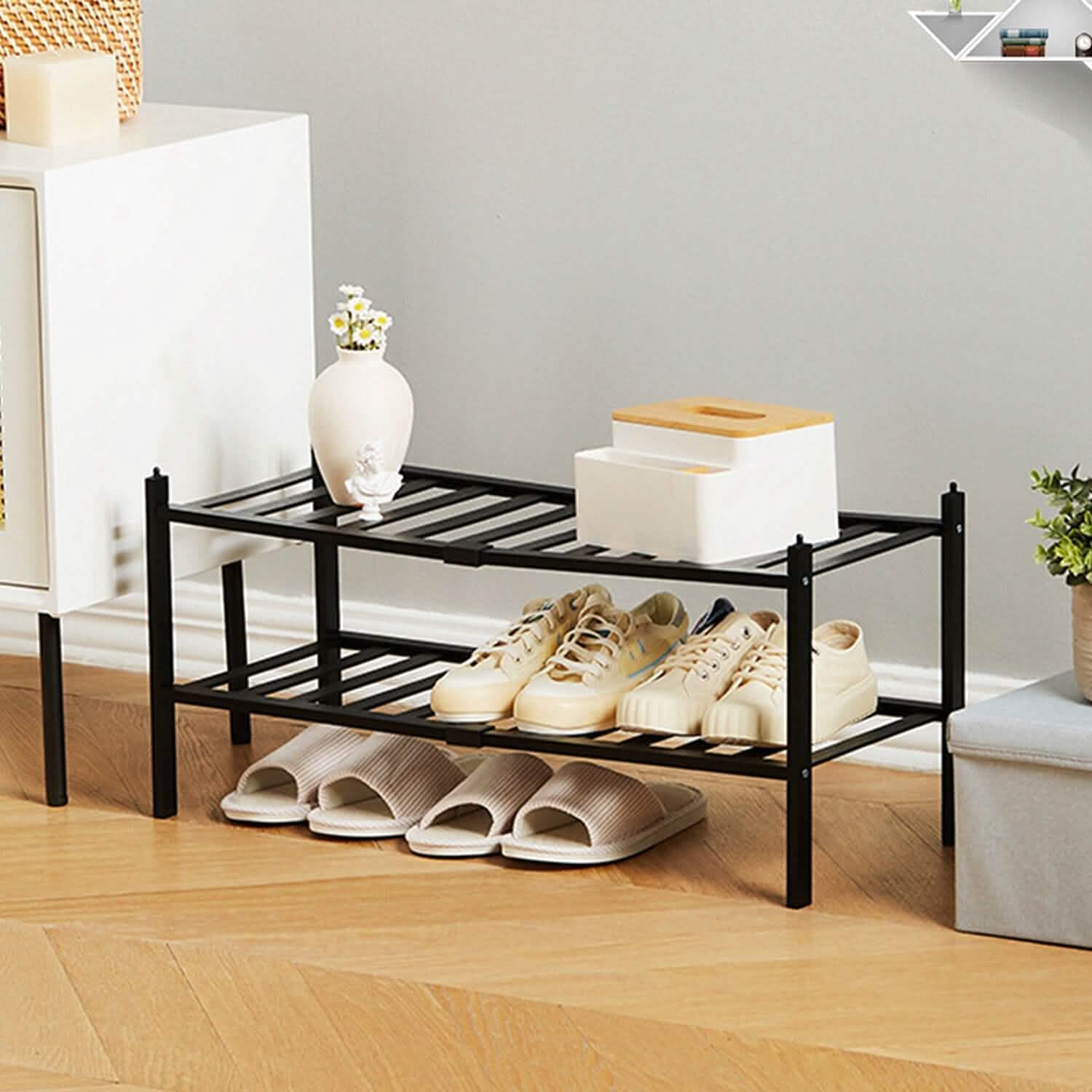 Bamboo Shoe Rack 2-Tier Stackable Shoe Shelf Storage & Organization - Tophatter Daily Deals