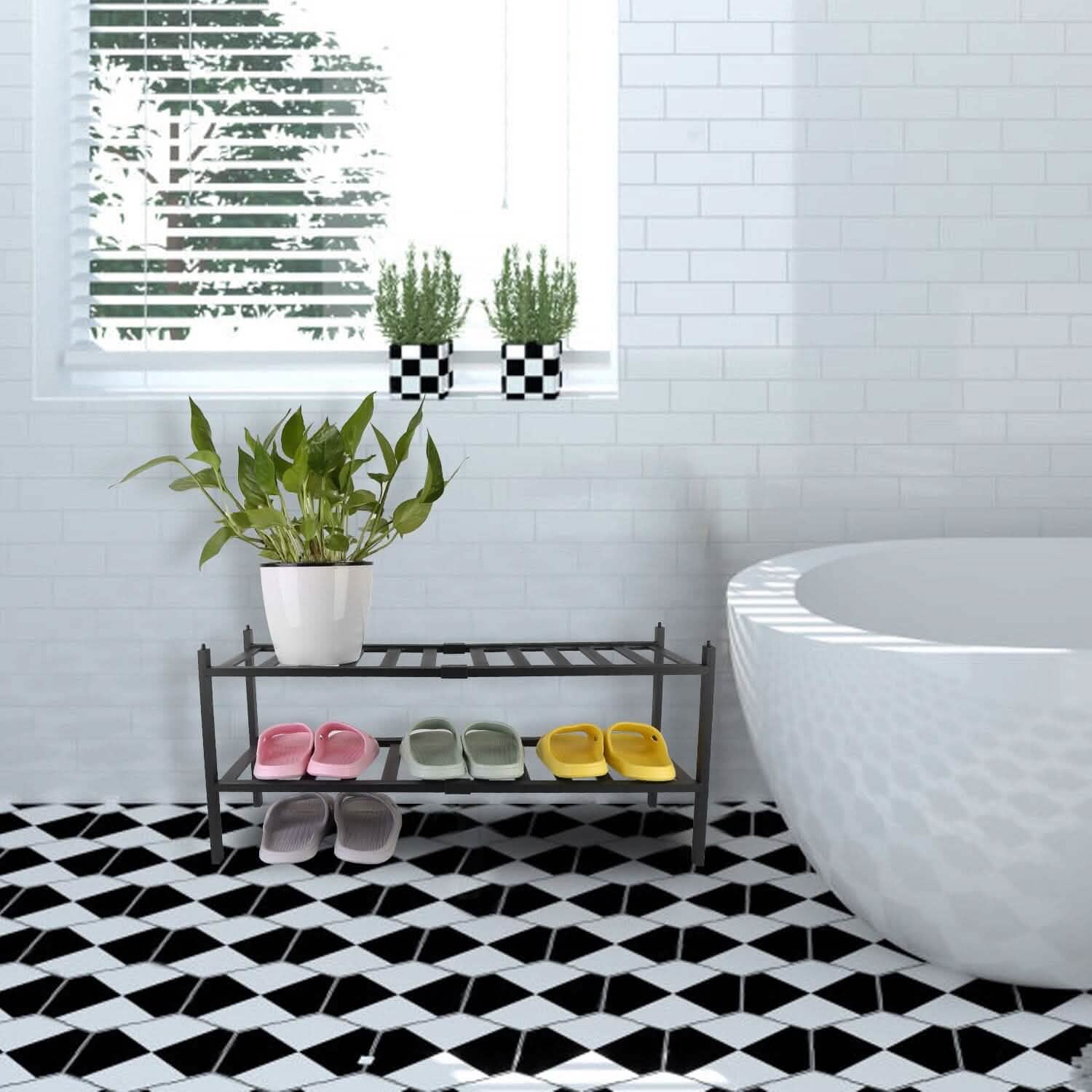 Bamboo Shoe Rack 2-Tier Stackable Shoe Shelf Storage & Organization - Tophatter Daily Deals