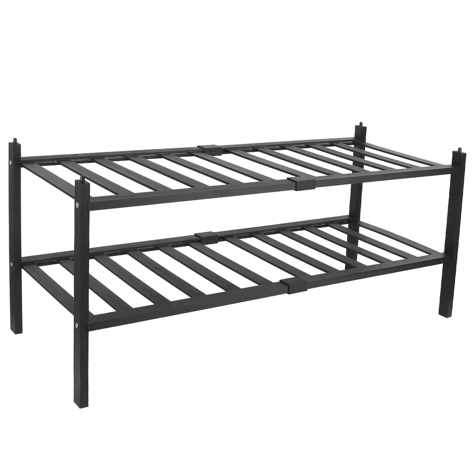 Bamboo Shoe Rack 2-Tier Stackable Shoe Shelf Storage & Organization - Tophatter Daily Deals
