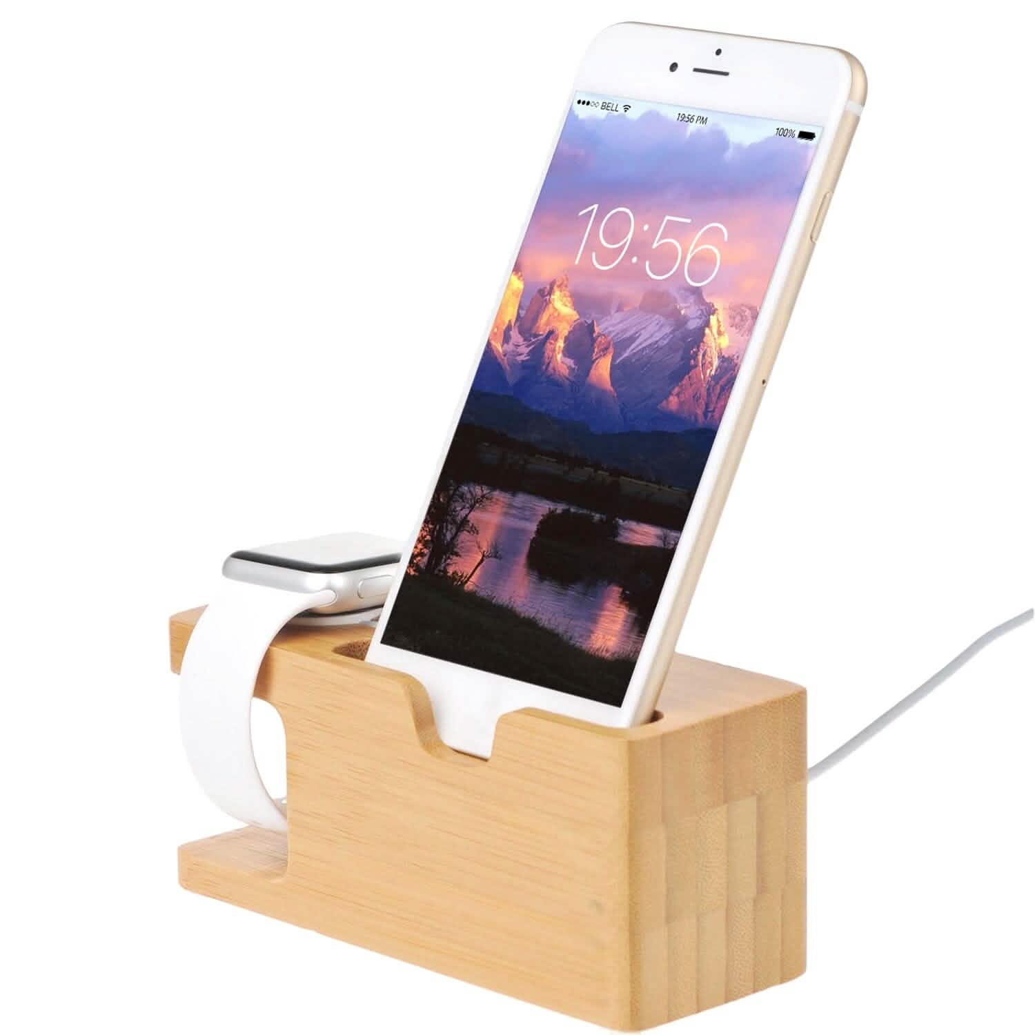 Bamboo Wood Charging Stand for Apple Watch Mobile Accessories - Tophatter Daily Deals