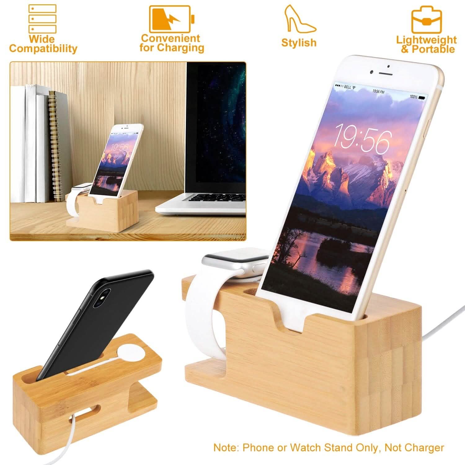 Bamboo Wood Charging Stand for Apple Watch Mobile Accessories - Tophatter Daily Deals