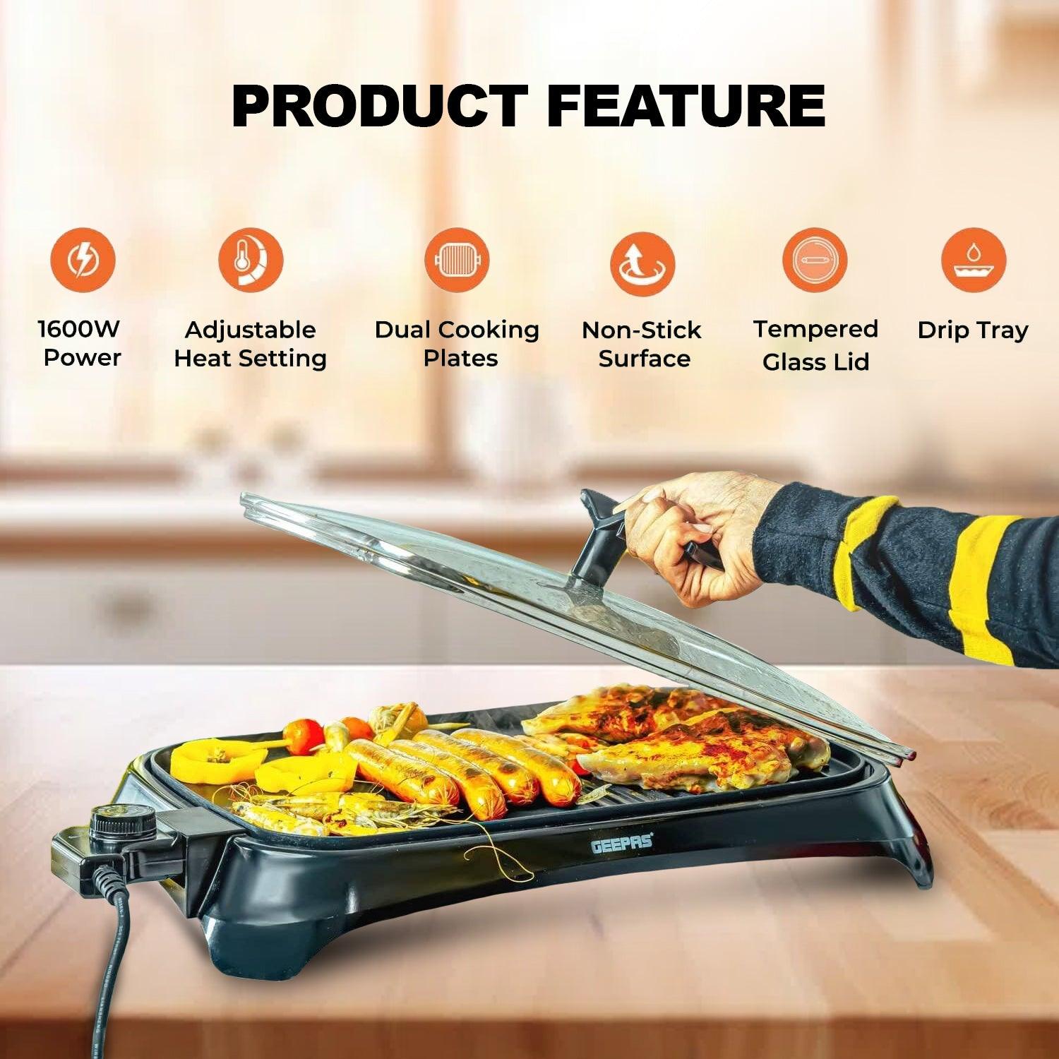 Electric Barbeque Grill - 1600W Tabletop BBQ Griddle with Smokeless Hot Plate for Indoor & Outdoor Cooking Home - Tophatter Daily Deals