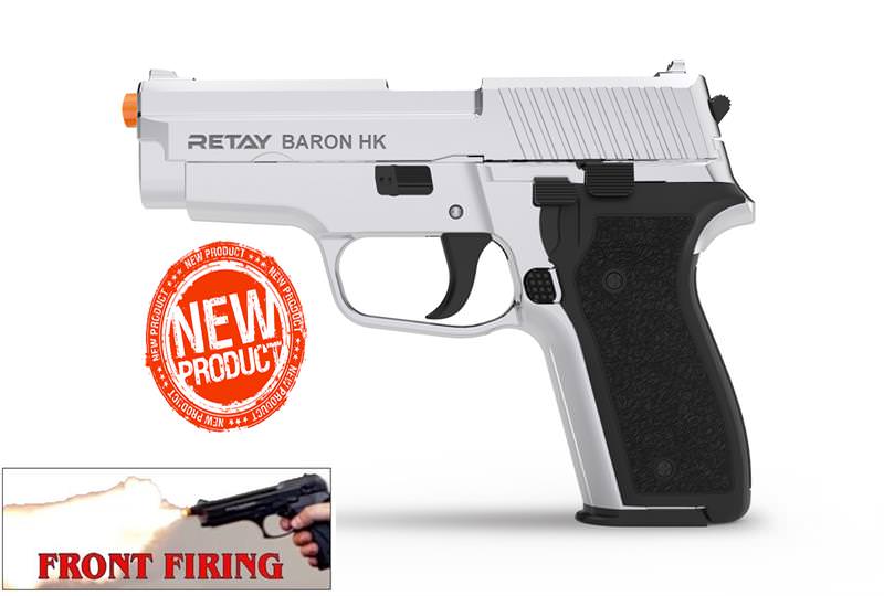 Retay 9MM Baron Chrome Finish Front Firing Model Blank Gun - TOPHATTER'S ARMORY DEALS Collectible Weapons - Tophatter Daily Deals