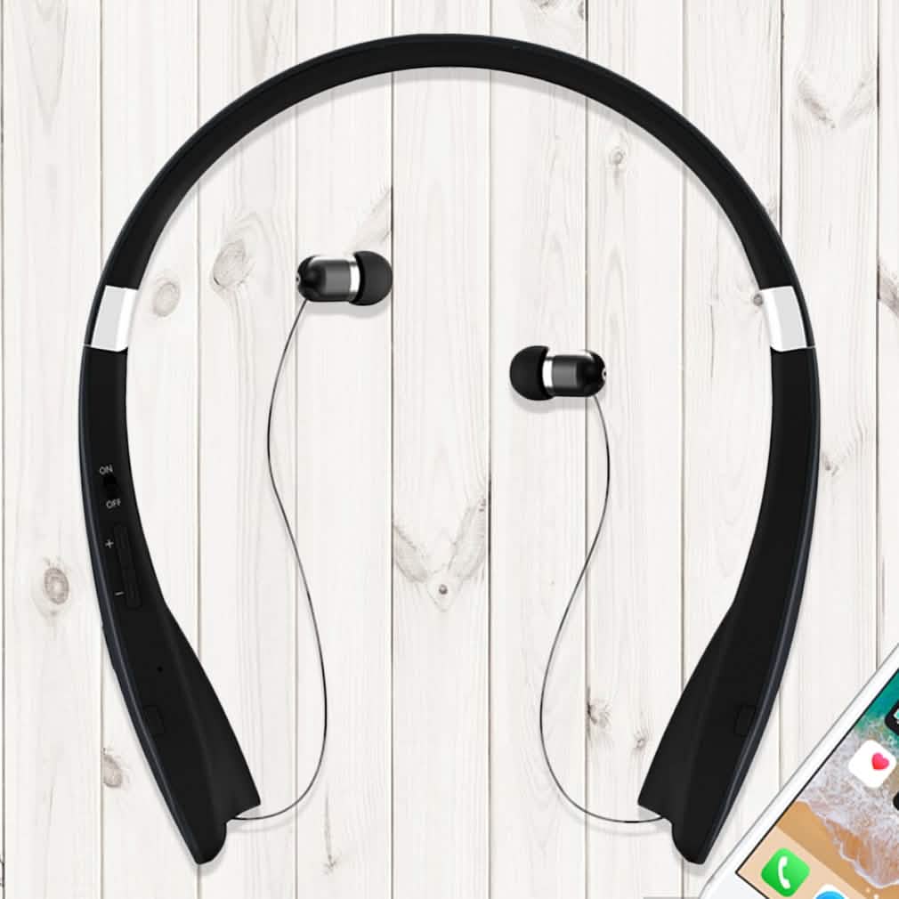 Kocaso Foldable Wireless Neckband Sweatproof Headset Headphones - Tophatter Daily Deals