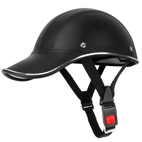 Baseball Cap Anti-UV Cycling Motorcycle Hat Leather Helmet Black Outdoor Recreation - Tophatter Daily Deals