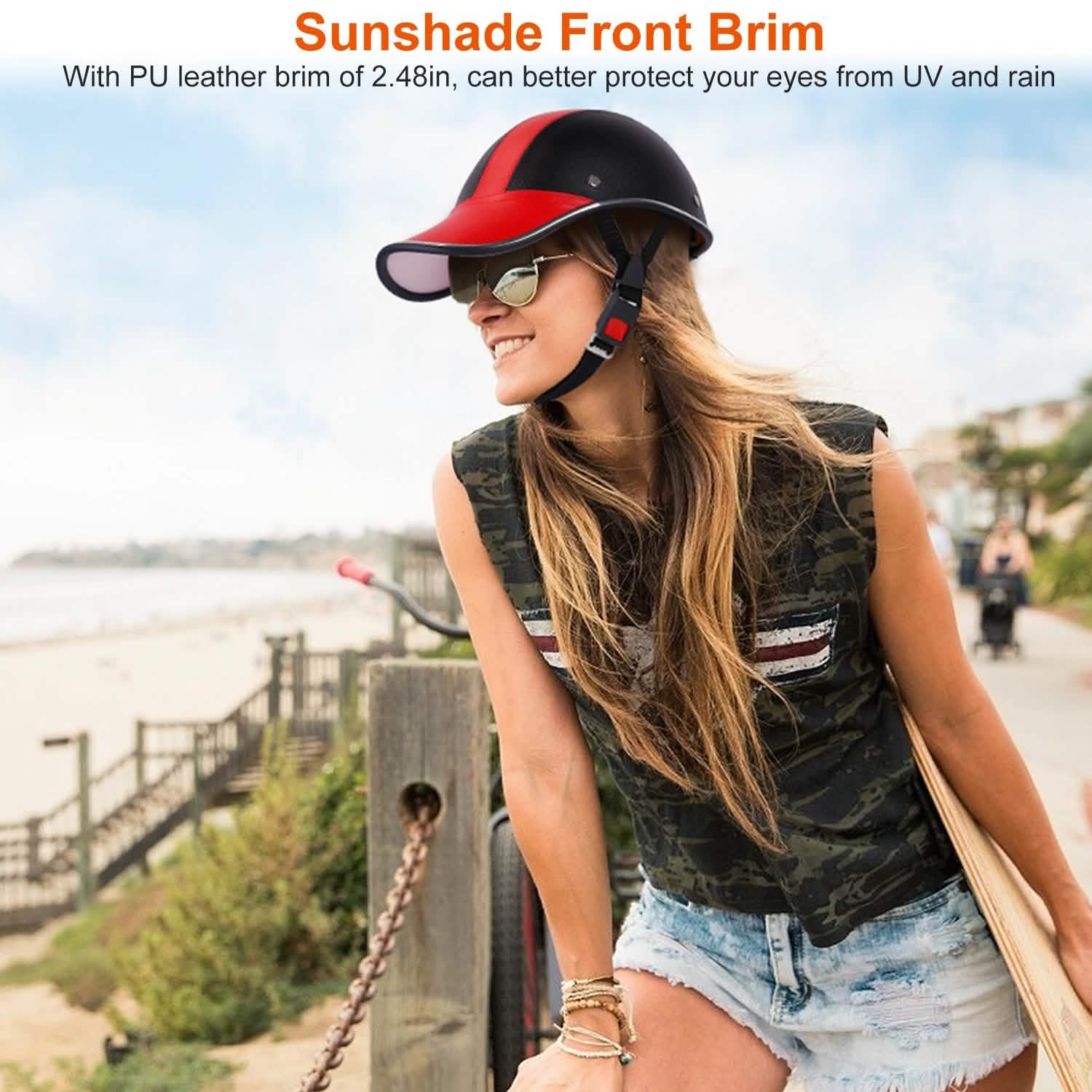 Baseball Cap Anti-UV Cycling Motorcycle Hat Leather Helmet Outdoor Recreation - Tophatter Daily Deals