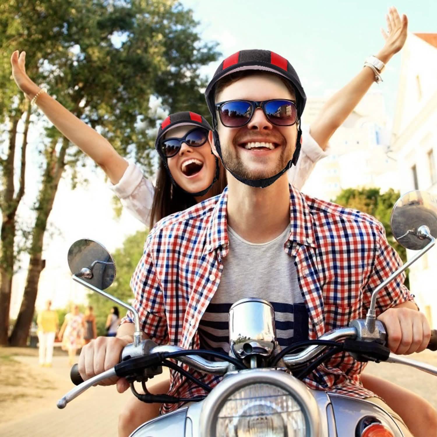 Baseball Cap Anti-UV Cycling Motorcycle Hat Leather Helmet Outdoor Recreation - Tophatter Daily Deals