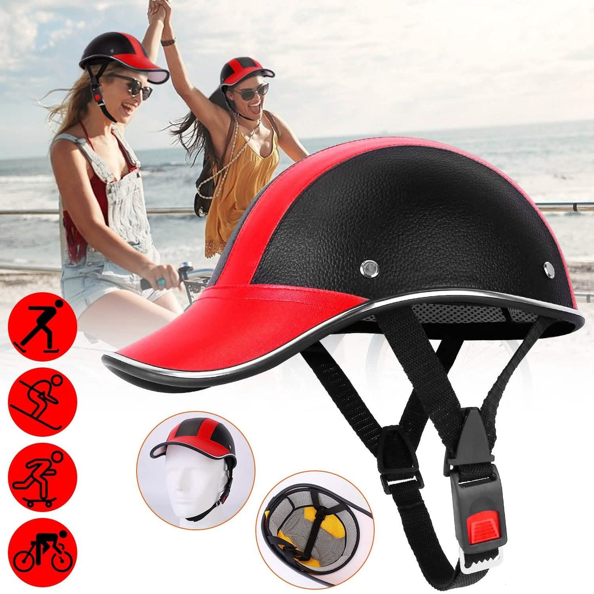 Baseball Cap Anti-UV Cycling Motorcycle Hat Leather Helmet Outdoor Recreation - Tophatter Daily Deals