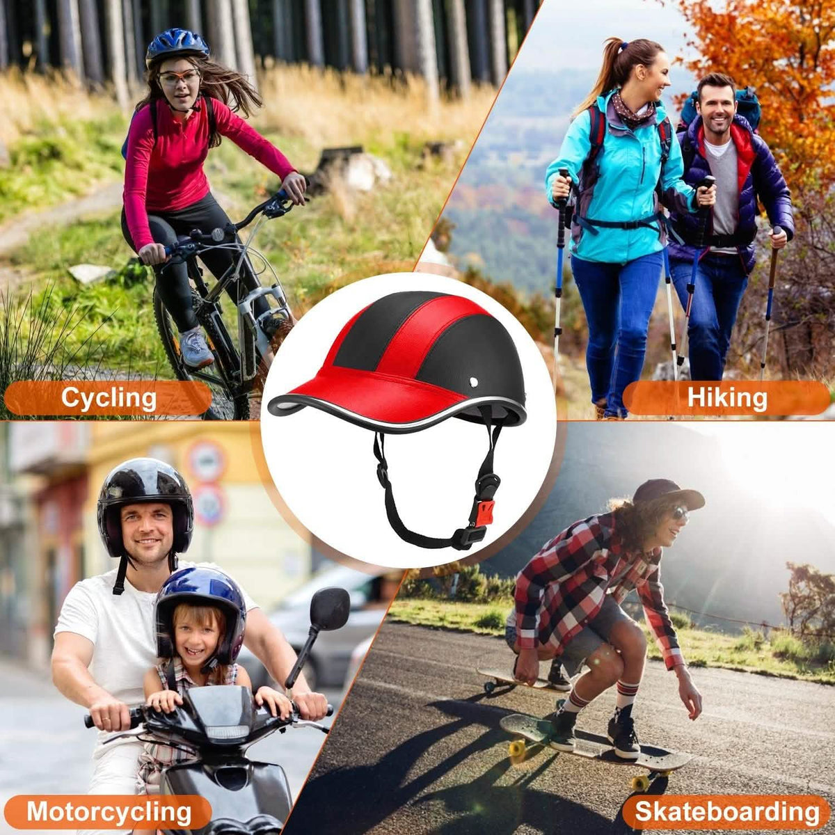 Baseball Cap Anti-UV Cycling Motorcycle Hat Leather Helmet Outdoor Recreation - Tophatter Daily Deals