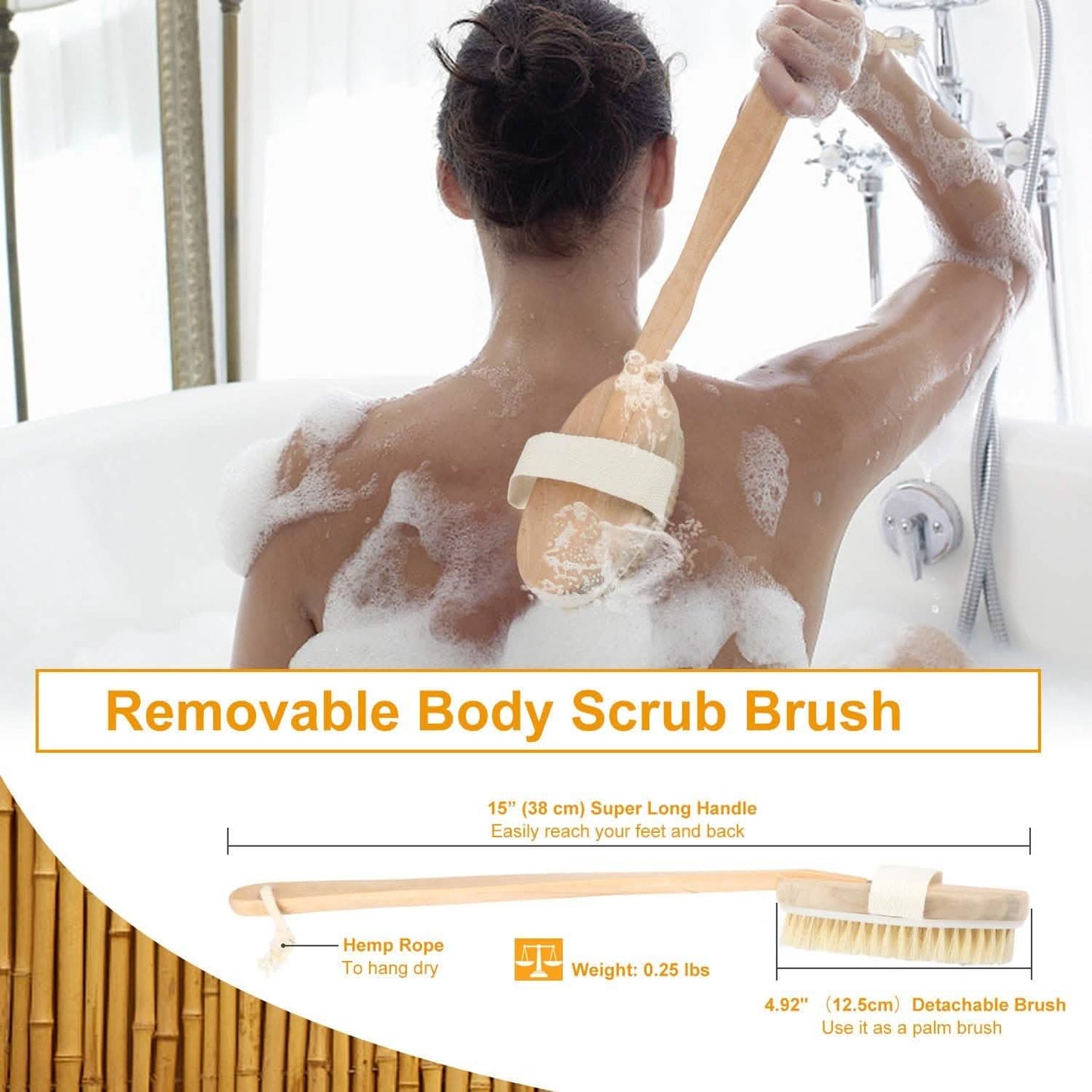Bath Brush 15" Shower Body Back Scrubber Bath - Tophatter Daily Deals