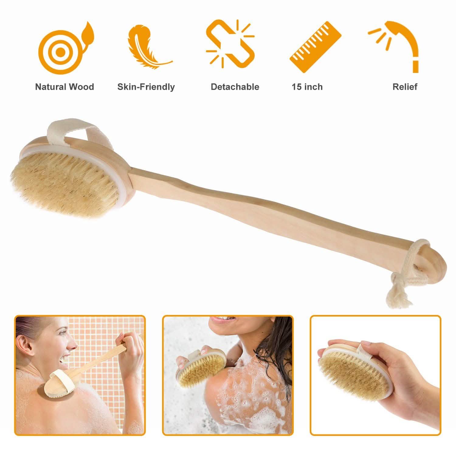 Bath Brush 15" Shower Body Back Scrubber Bath - Tophatter Daily Deals