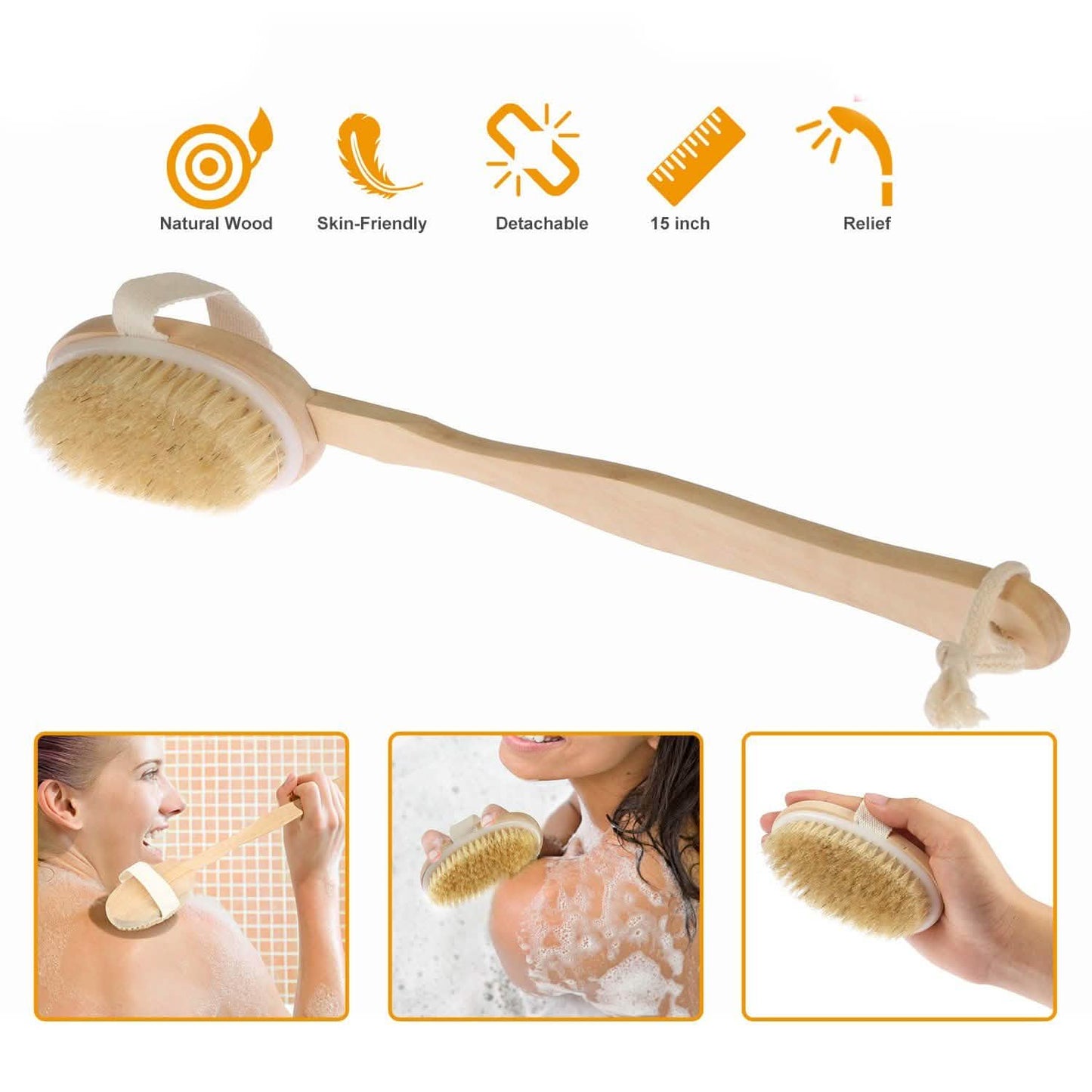 Bath Brush 15" Shower Body Back Scrubber Bath - Tophatter Daily Deals