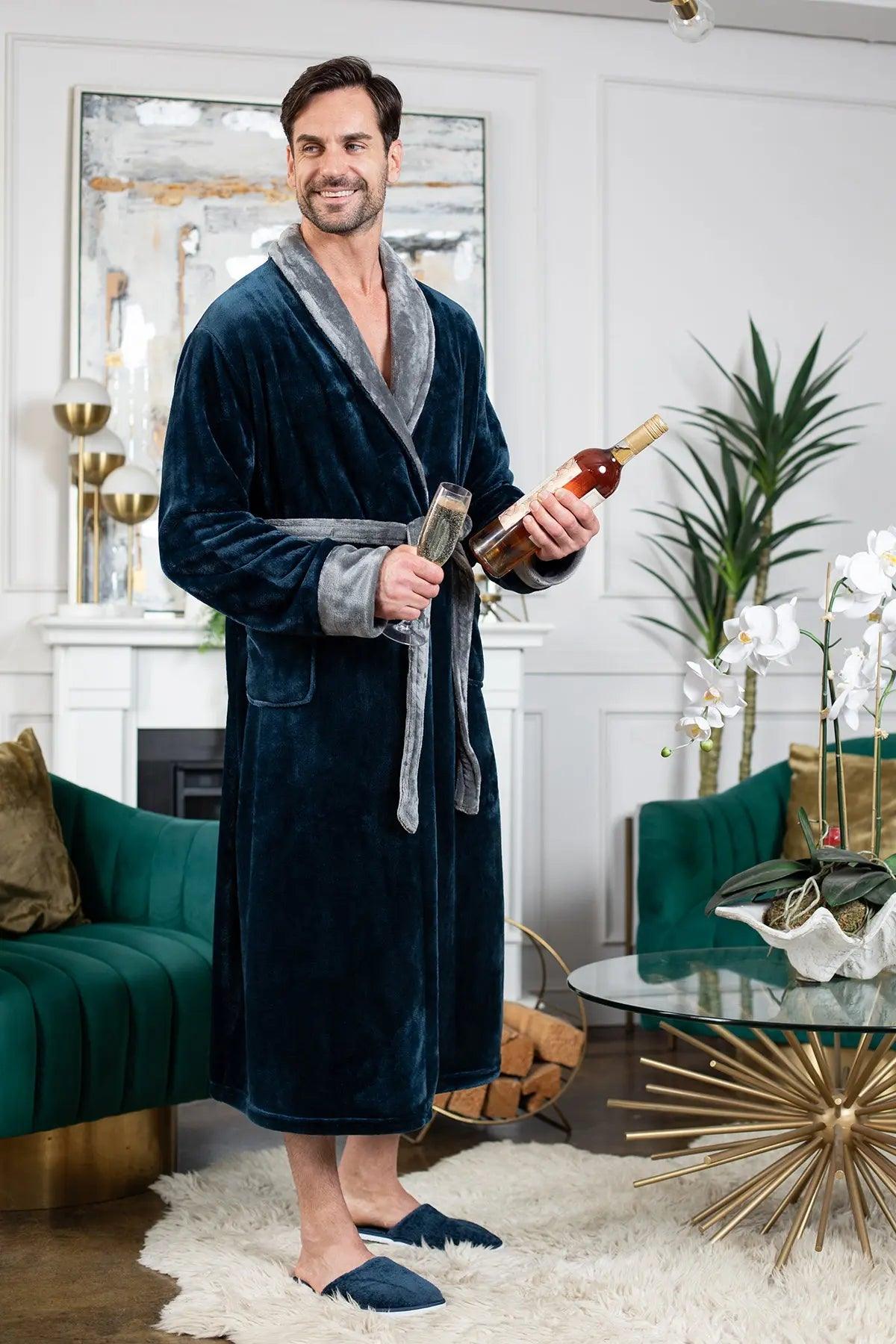 Cozy Mens Plush Robes – Built for Comfort, Designed to Last Shawl Navy Darkgray Everything Else - Tophatter Daily Deals