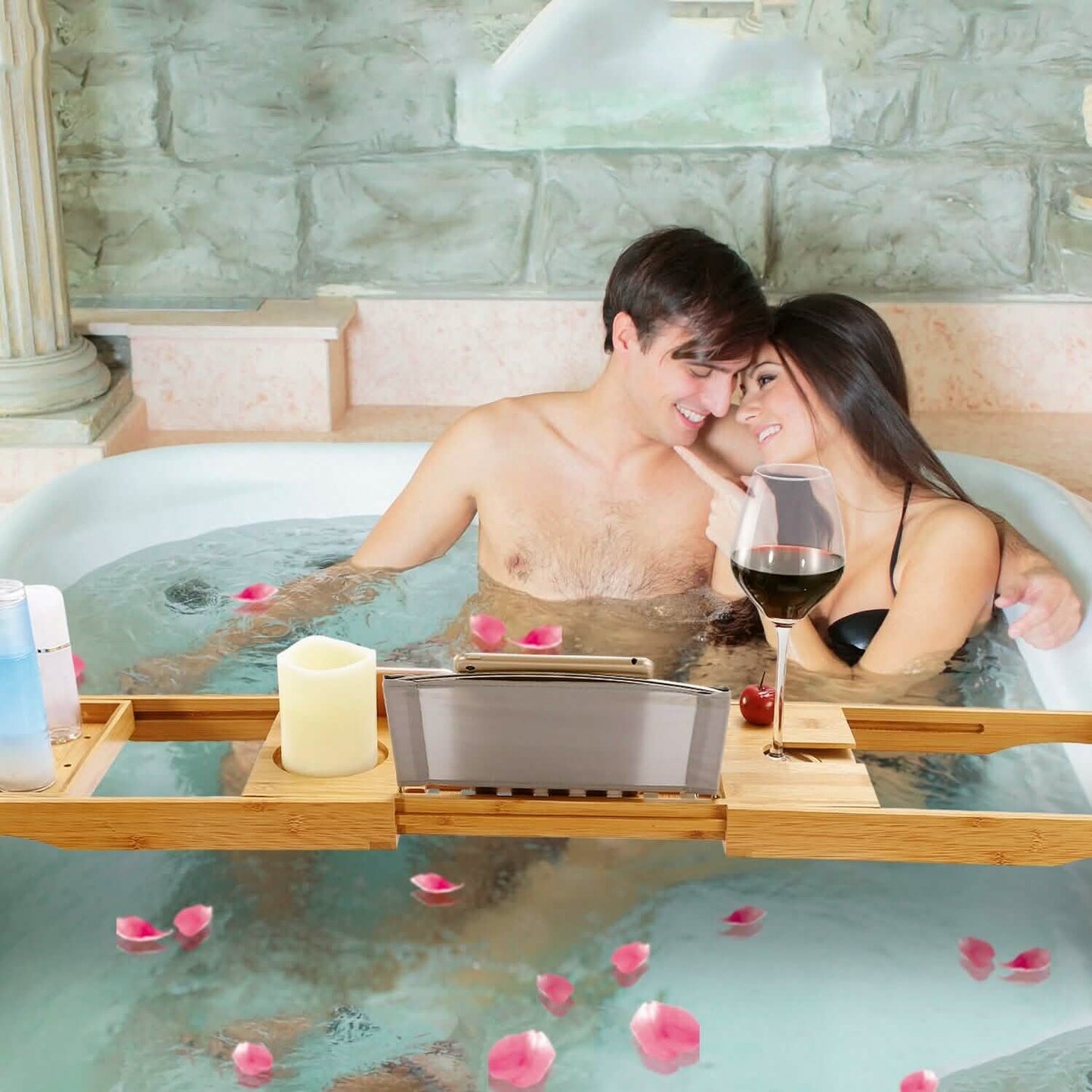 Bathtub Caddy Tray Crafted Bamboo Bath - Tophatter Daily Deals