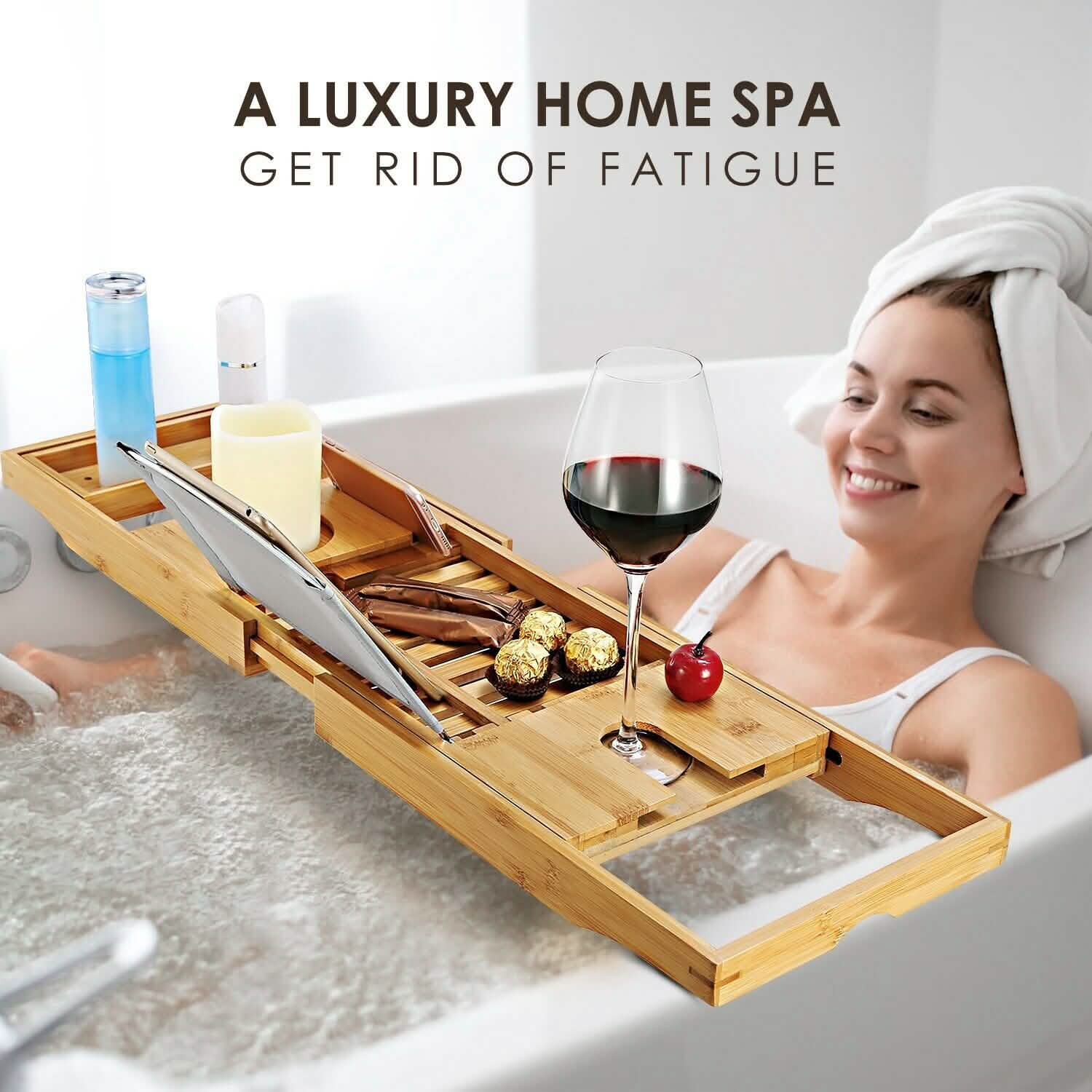 Bathtub Caddy Tray Crafted Bamboo Bath - Tophatter Daily Deals