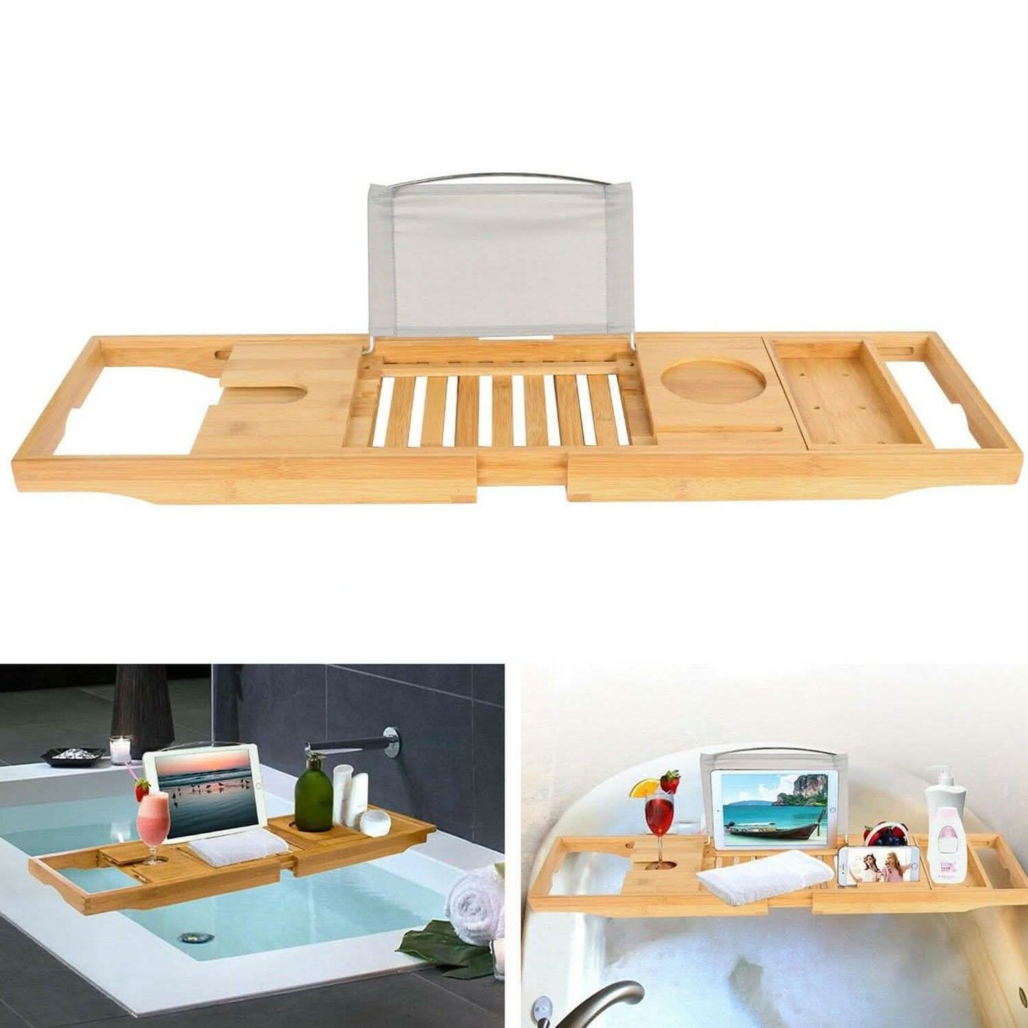 Bathtub Caddy Tray Crafted Bamboo Bath - Tophatter Daily Deals