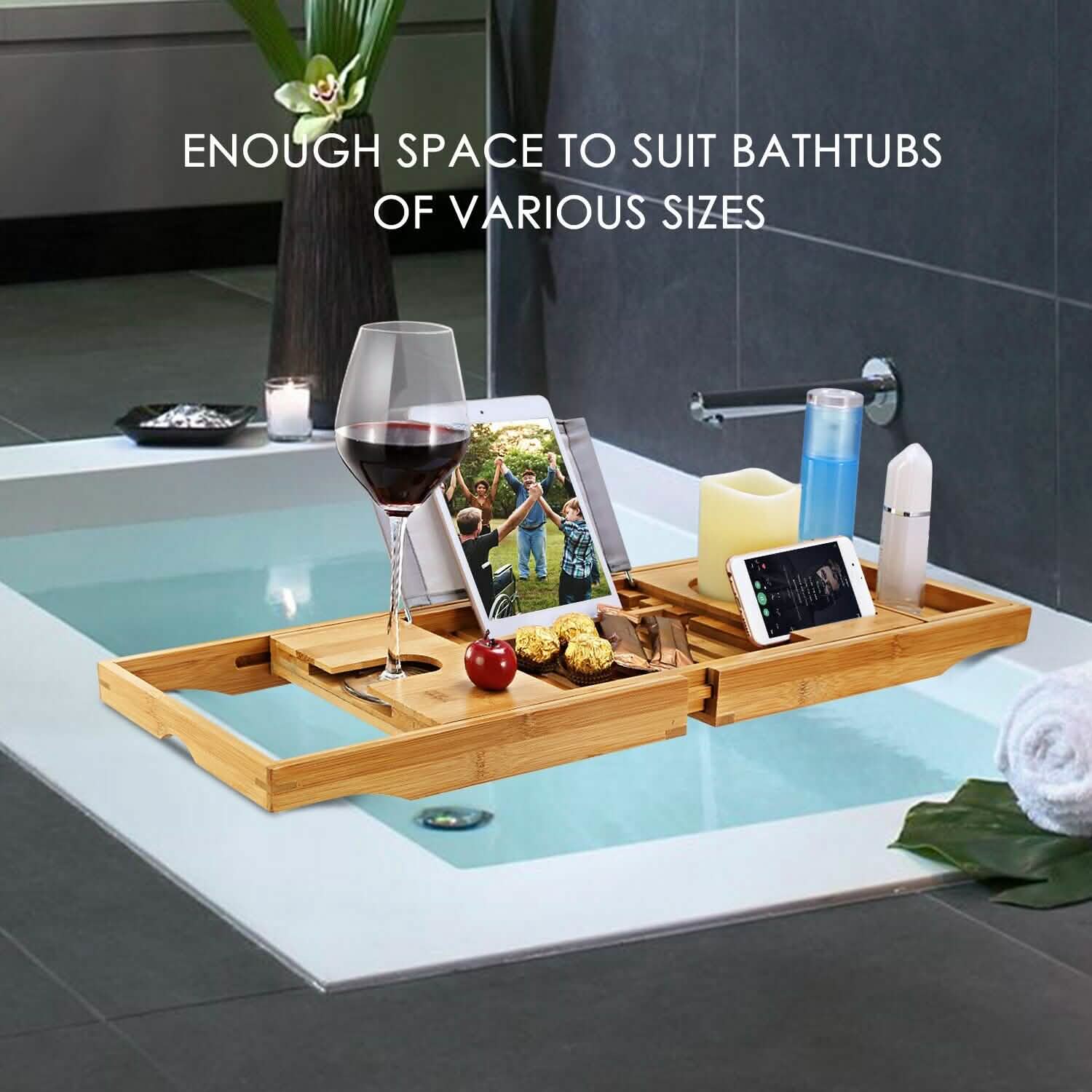 Bathtub Caddy Tray Crafted Bamboo Bath - Tophatter Daily Deals