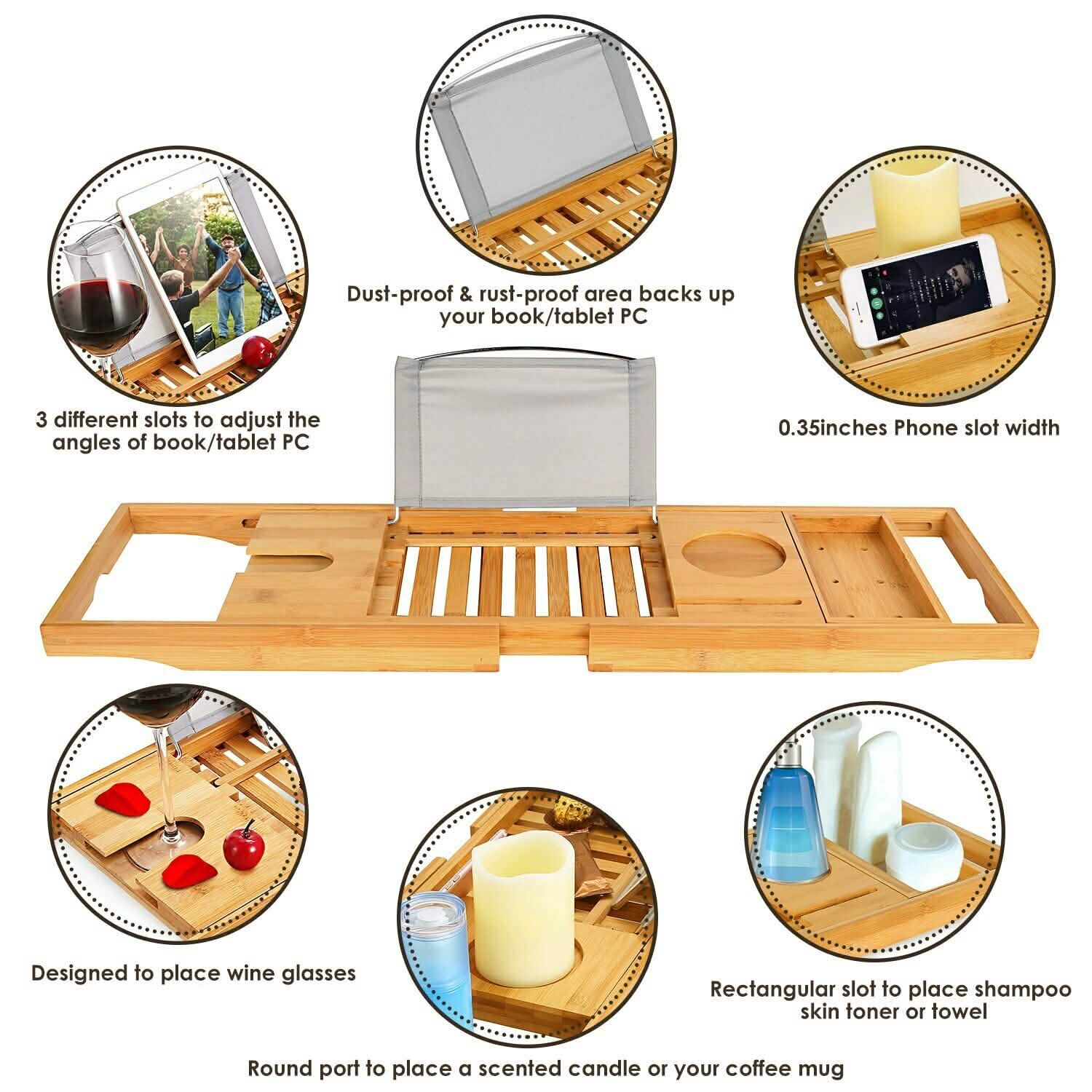 Bathtub Caddy Tray Crafted Bamboo Bath - Tophatter Daily Deals