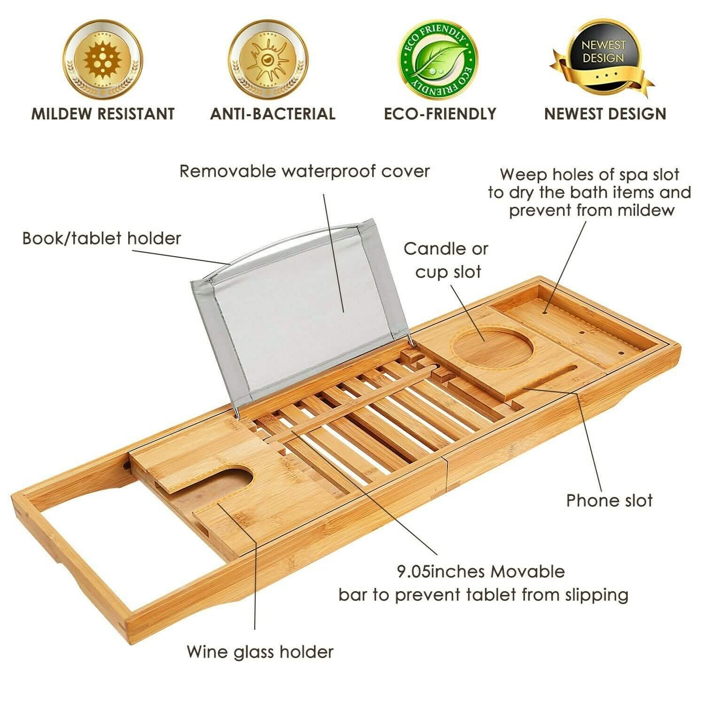 Bathtub Caddy Tray Crafted Bamboo Bath - Tophatter Daily Deals