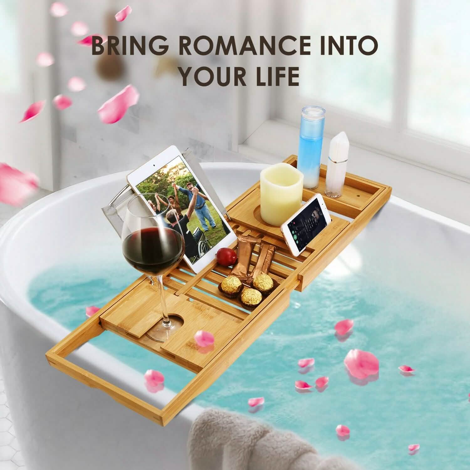Bathtub Caddy Tray Crafted Bamboo Bath - Tophatter Daily Deals