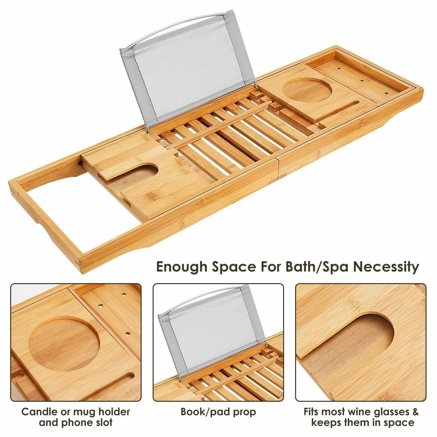 Bathtub Caddy Tray Crafted Bamboo Bath - Tophatter Daily Deals