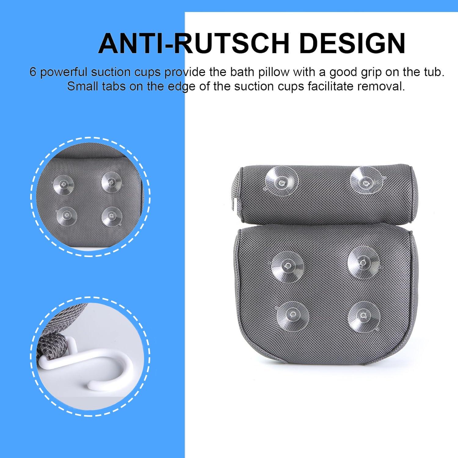 Luxury Bathtub Pillow - Spa Bath Pillow Non-Slip Comfortable Bathtub Headrest Cushion Premium Waterproof Neck Back 4D Mesh Bath Pillows - Tophatter Daily Deals