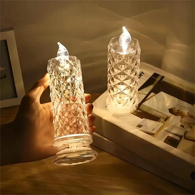 Battery-Powered LED Candle Lamp With Rose Pattern Refraction Halo Projection Indoor Lighting - Tophatter Daily Deals