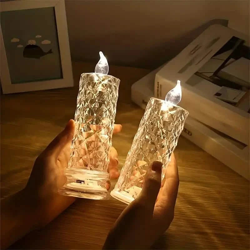 Battery-Powered LED Candle Lamp With Rose Pattern Refraction Halo Projection Indoor Lighting - Tophatter Daily Deals