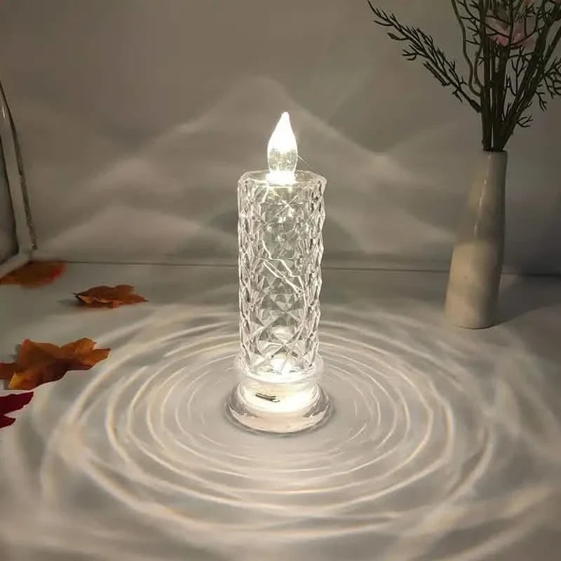 Battery-Powered LED Candle Lamp With Rose Pattern Refraction Halo Projection Indoor Lighting - Tophatter Daily Deals