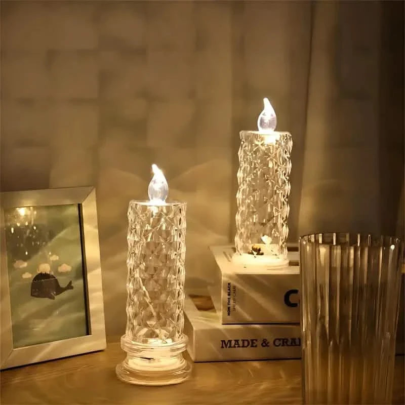 Battery-Powered LED Candle Lamp With Rose Pattern Refraction Halo Projection Indoor Lighting - Tophatter Daily Deals