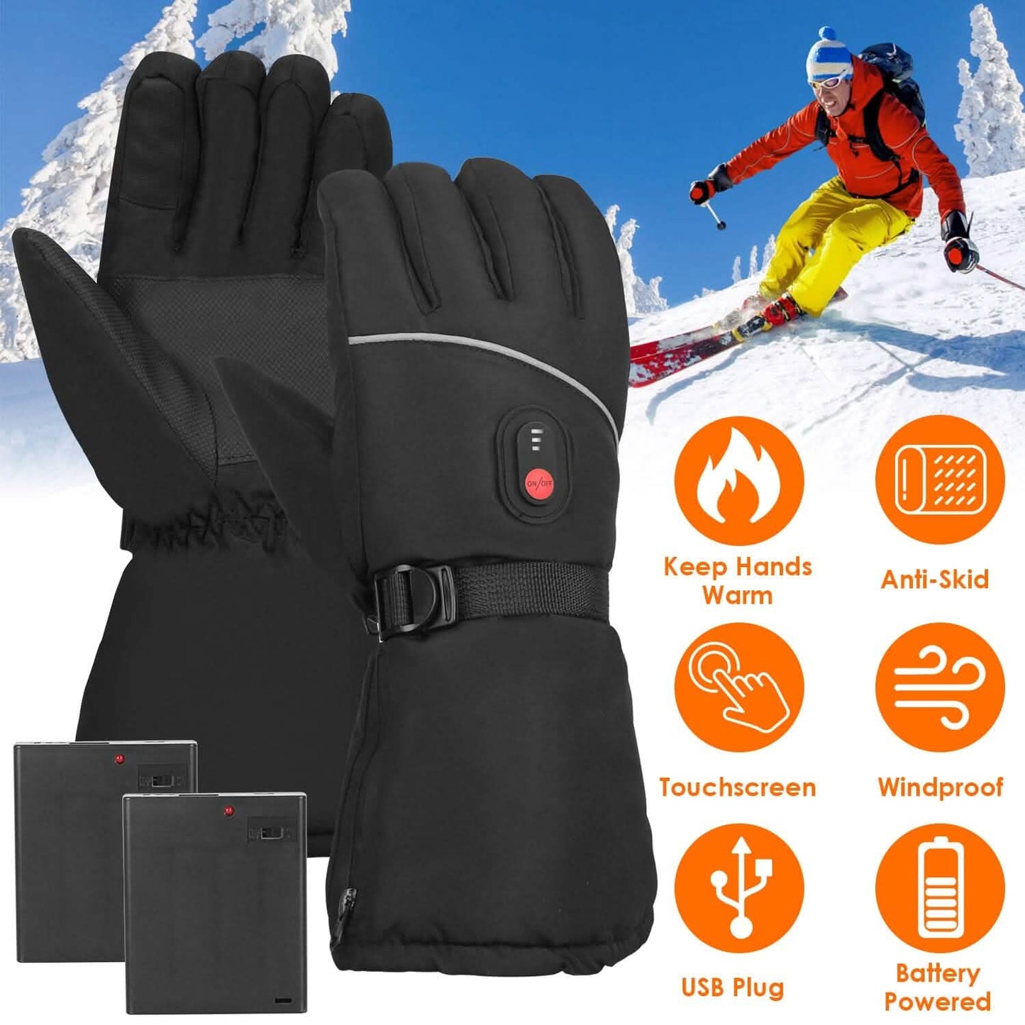 Battery Powered USB Touchscreen Thermal Gloves Outdoor Recreation - Tophatter Daily Deals