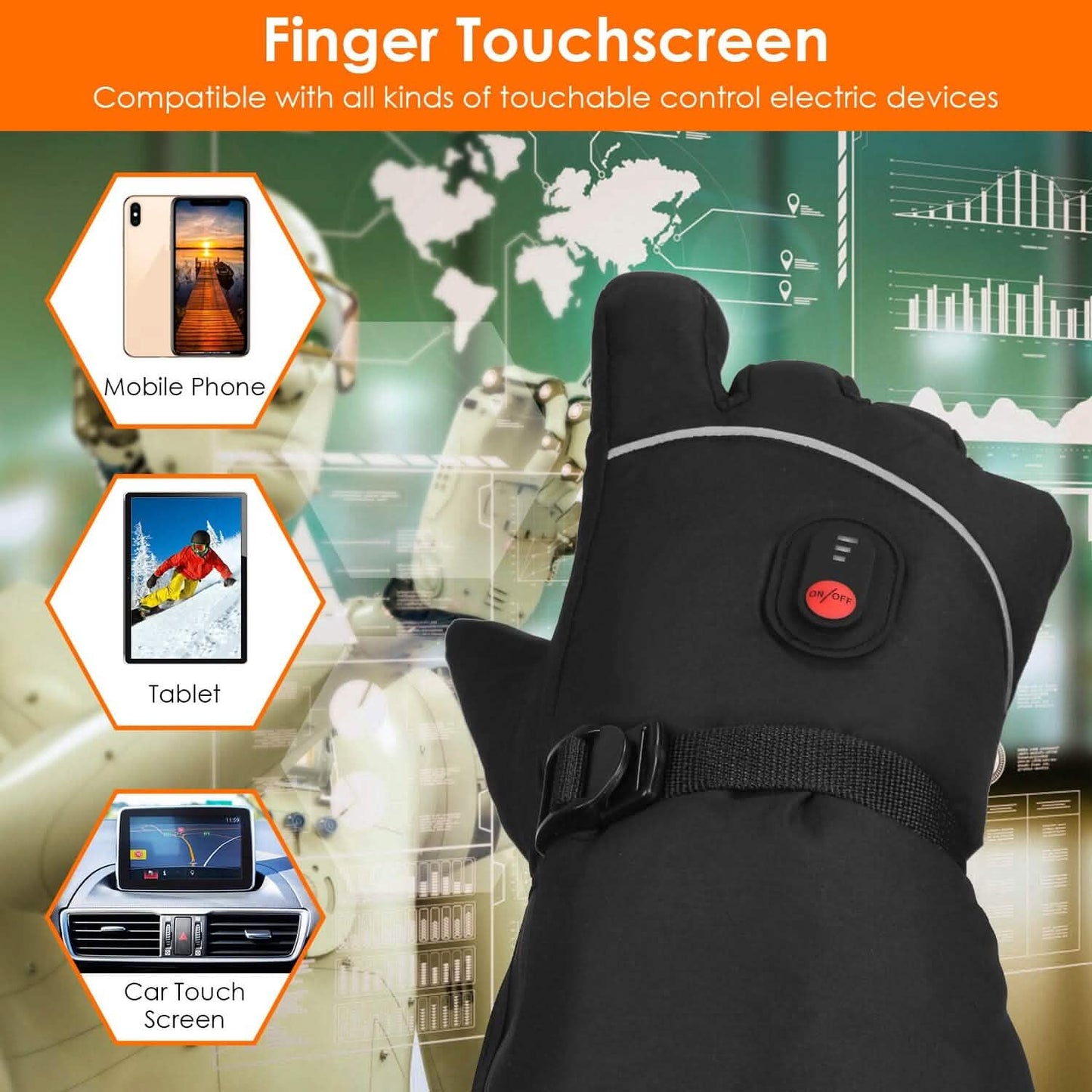 Battery Powered USB Touchscreen Thermal Gloves Outdoor Recreation - Tophatter Daily Deals